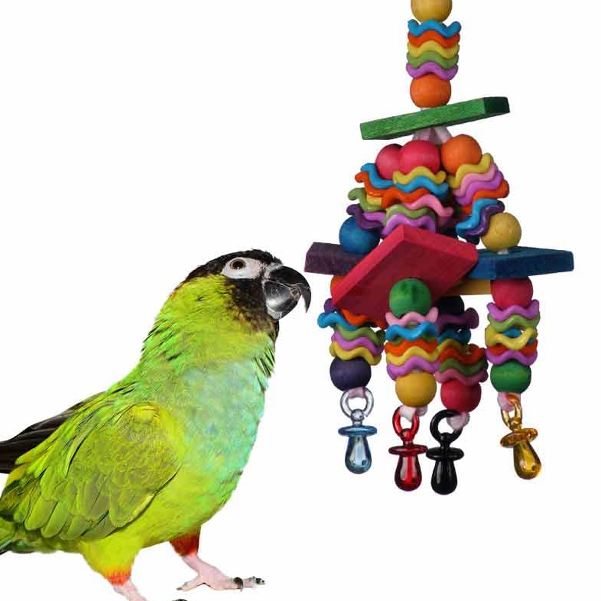Super Bird Creations SB736 Wiggles and Wafers Bird Toy - Interactive Enrichment for Parrots, Quakers, Caiques, Pionus, Senegals 