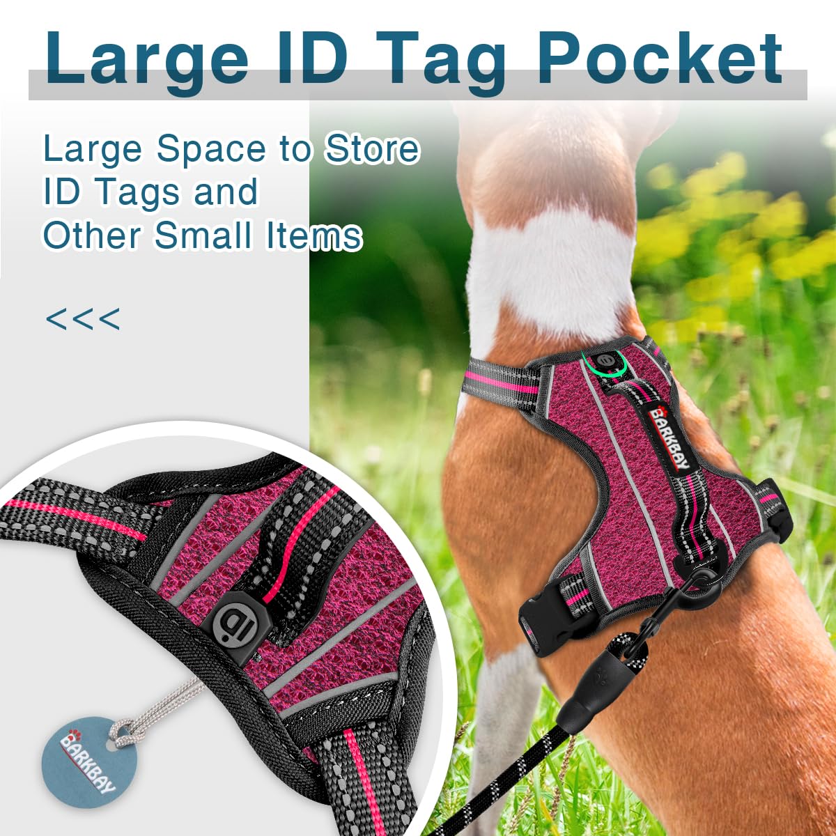 BARKBAY No Pull Dog Harness - Heavy Duty, Reflective, Pink/Black, Small (Chest: 19.5-26”) with ID Tag Pocket
