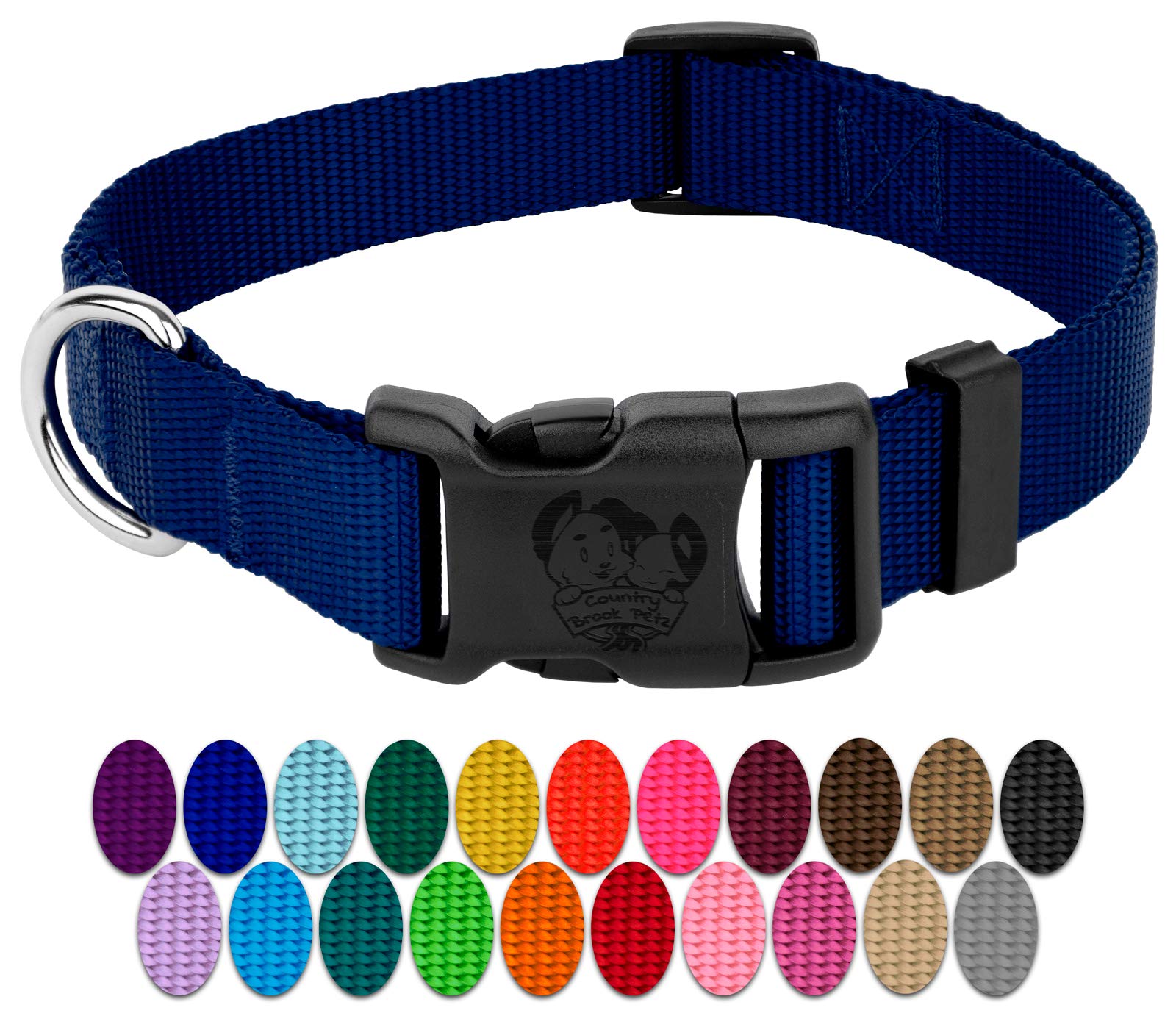 Country Brook Petz - 30+ Vibrant Colors - American Made Deluxe Nylon Dog Collar With Buckle (Mini, 3/8 Inch Wide, Royal Blue)