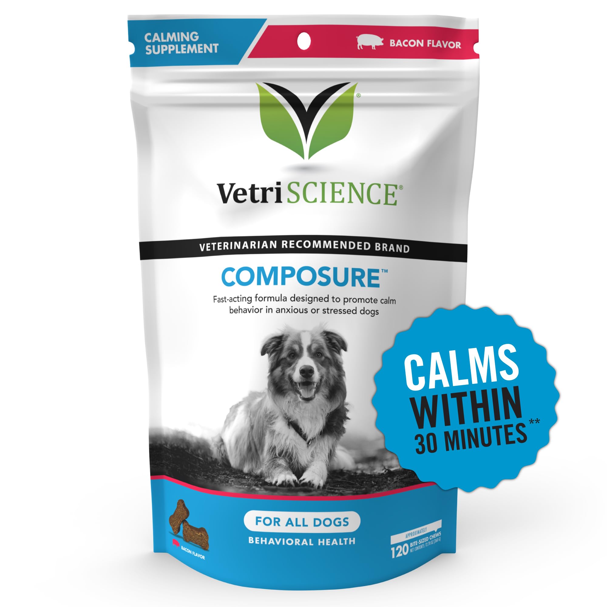VetriScience Composure Calming Chews for Dogs  Clinically Proven Dog Anxiety Relief Supplement with Colostrum, LTheanine & Vit