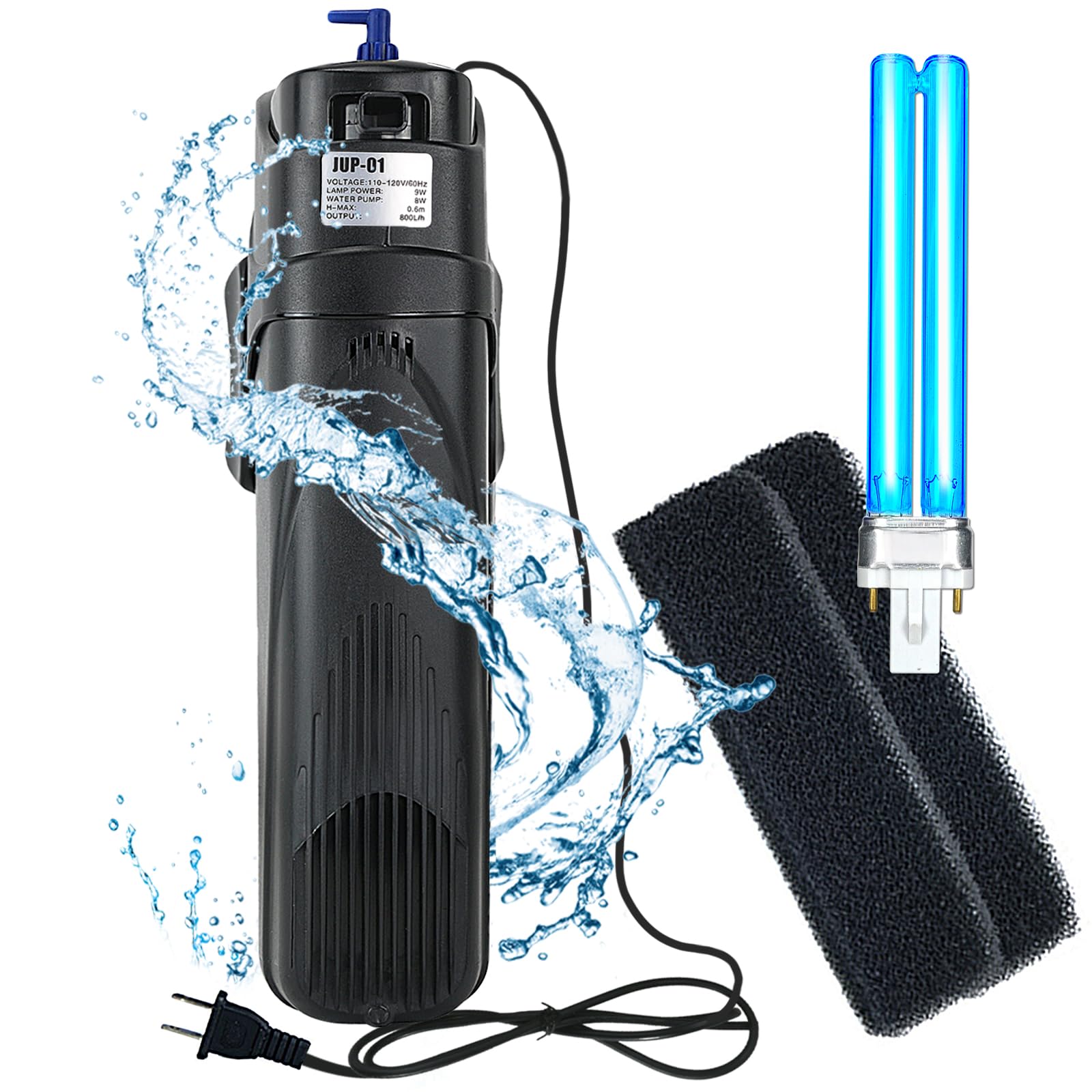 COOSPIDER Aquarium Filter Sun JUP-01 for 40-80 Gallon Tank Clear, U-V Fish Tank Green Clean Machine Submersible Pump w/ 1 Spare 