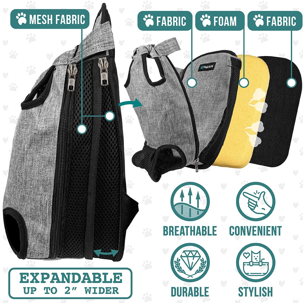 Petami Dog Carrier Backpack, Adjustable Pet Cat Front Carrier Backpack, Ventilated Dog Chest Carrier For Hiking Camping Travel, Sling Bag For Small Medium Dog Cat Puppies, Medium, 9-13 Lbs, Grey