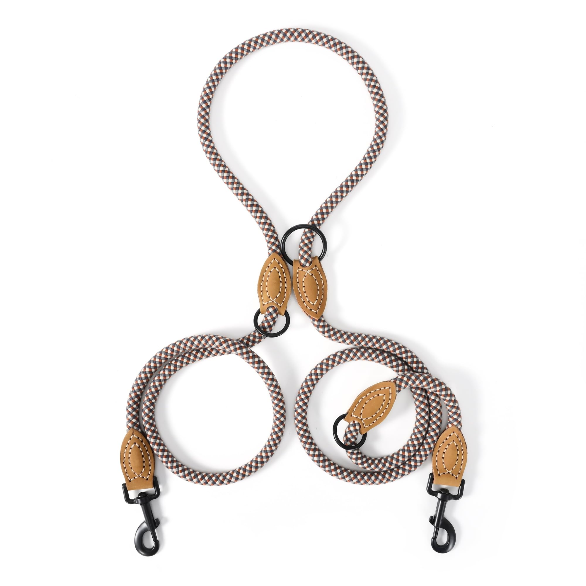 Mile High Life Dual Dog Leash - Double, Hands Free, 360 Swivel, Leather Tailored Connection, Brown, 8Ft