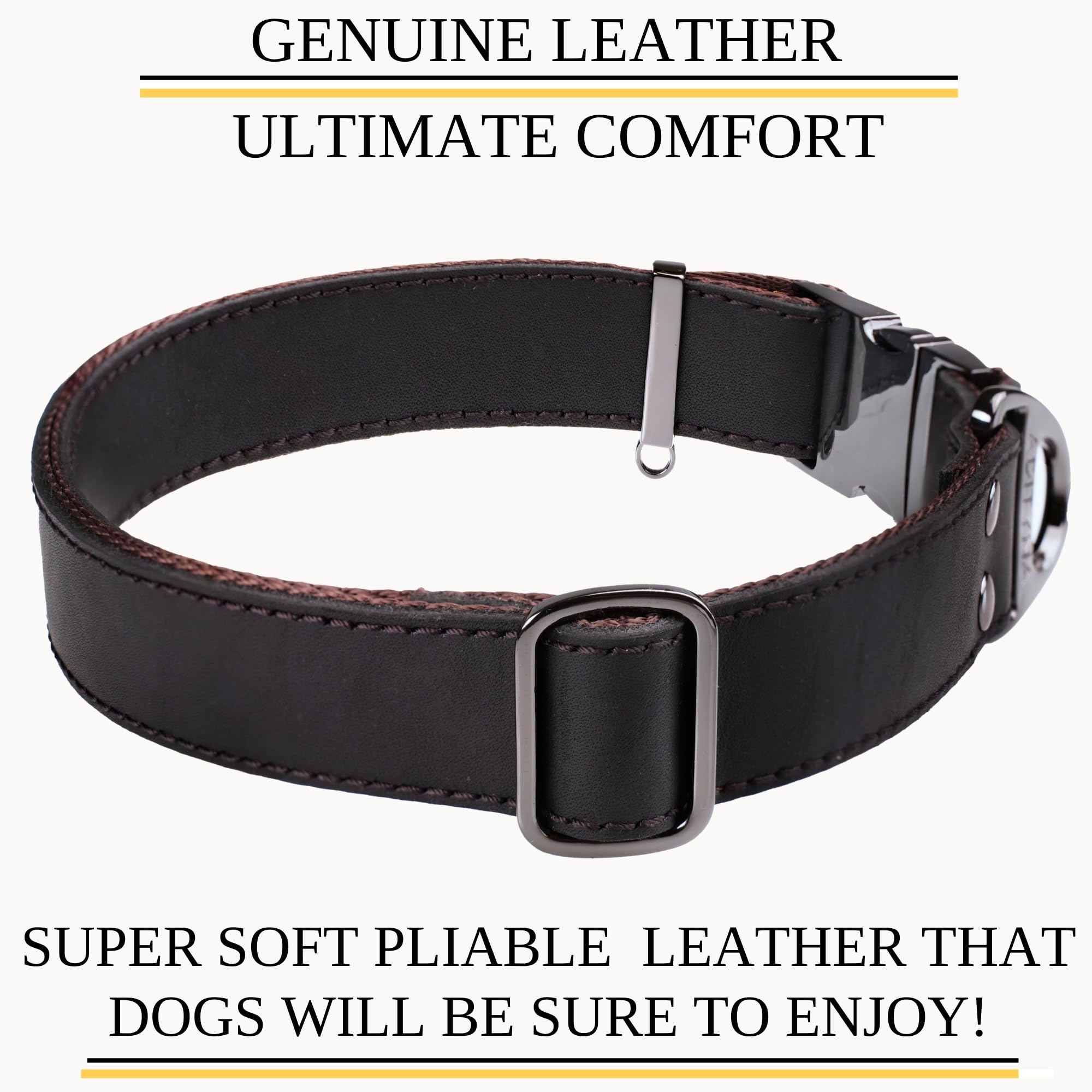 ADITYNA Leather Dog Collar with Metal Buckle - Heavy-Duty, Adjustable for Medium & Large Dogs - Walking, Training, Tactical (Bla