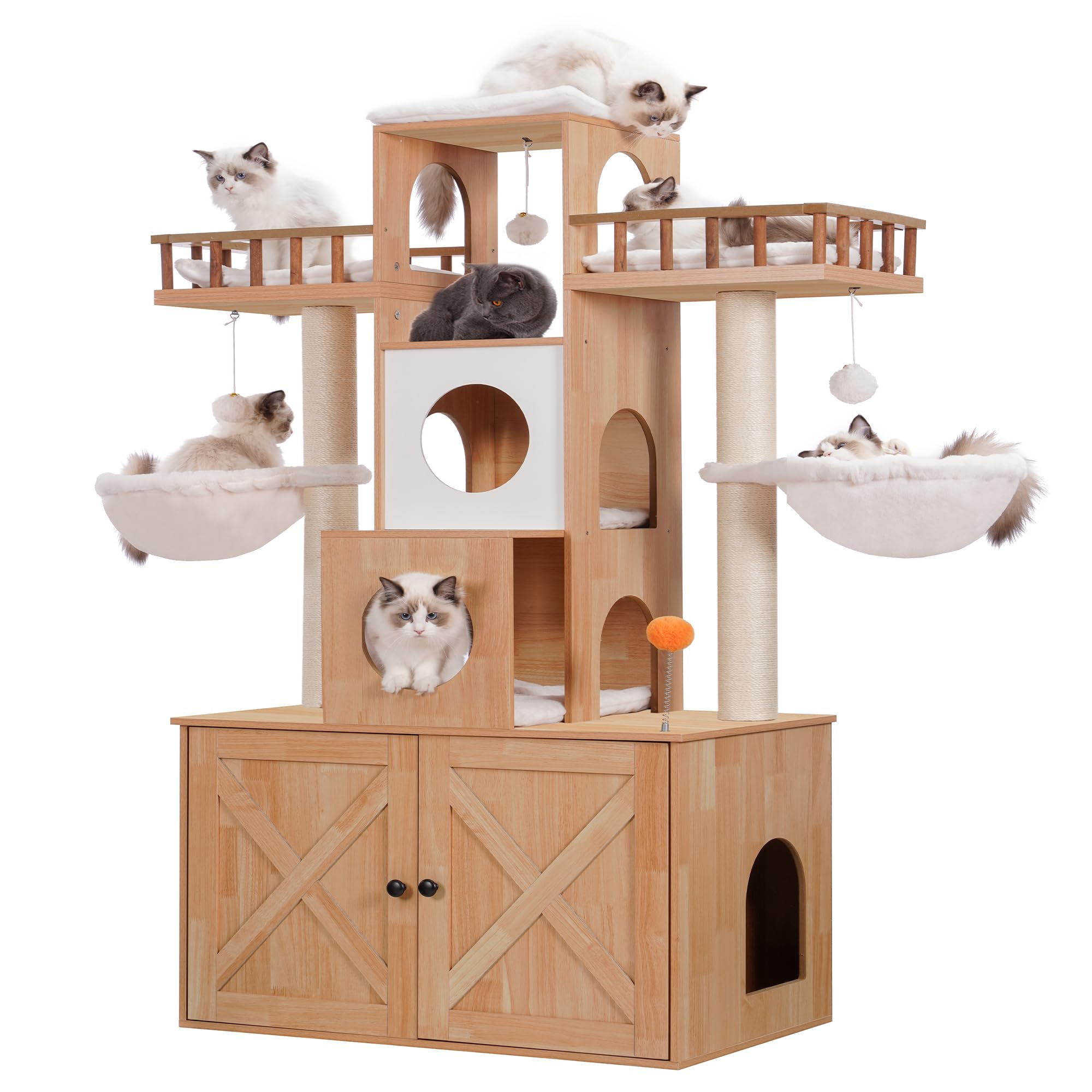 Heybly Cat Tree With Litter Box Enclosure For Indoor Big Cat, Cat Tower For Large Cats 20 Lbs Heavy Duty,Modern Cat Condo Furnit