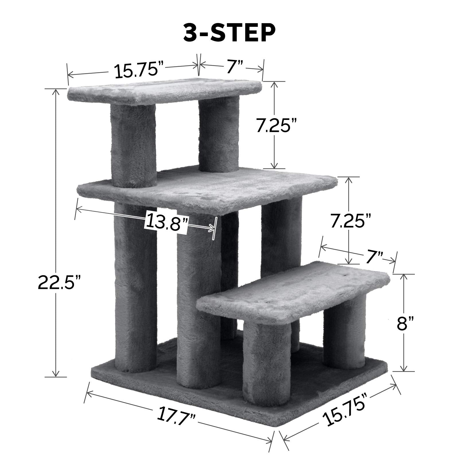 Furhaven Steady Paws Multi-Step Pet Stairs for High Beds & Sofas - Gray, 3-Step
