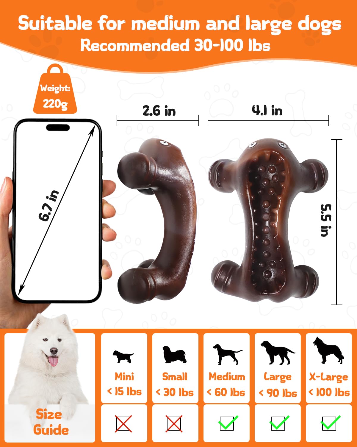 Krauzpet Dog Toys For Aggressive Chewers Large Medium Breed Dogs, Interactive Treat Fillable Enrichment Chew Toy, Indestructible