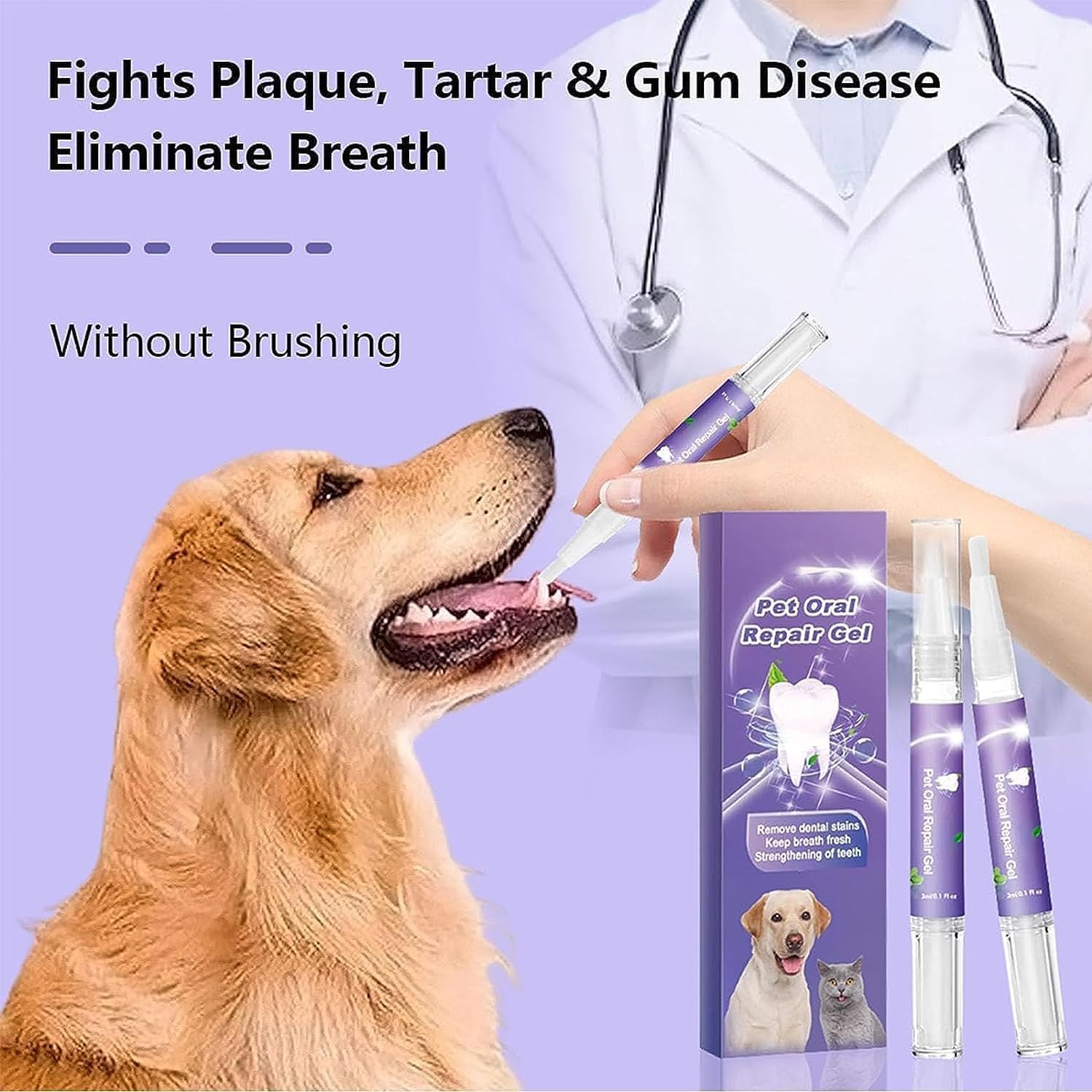 3Pcs Pet Oral Repair Gel, Pet Oral Restoration Whitening Gel, Pet Teeth Care Gel Cleaner Teeth & Fresher Breath, Without Brushin
