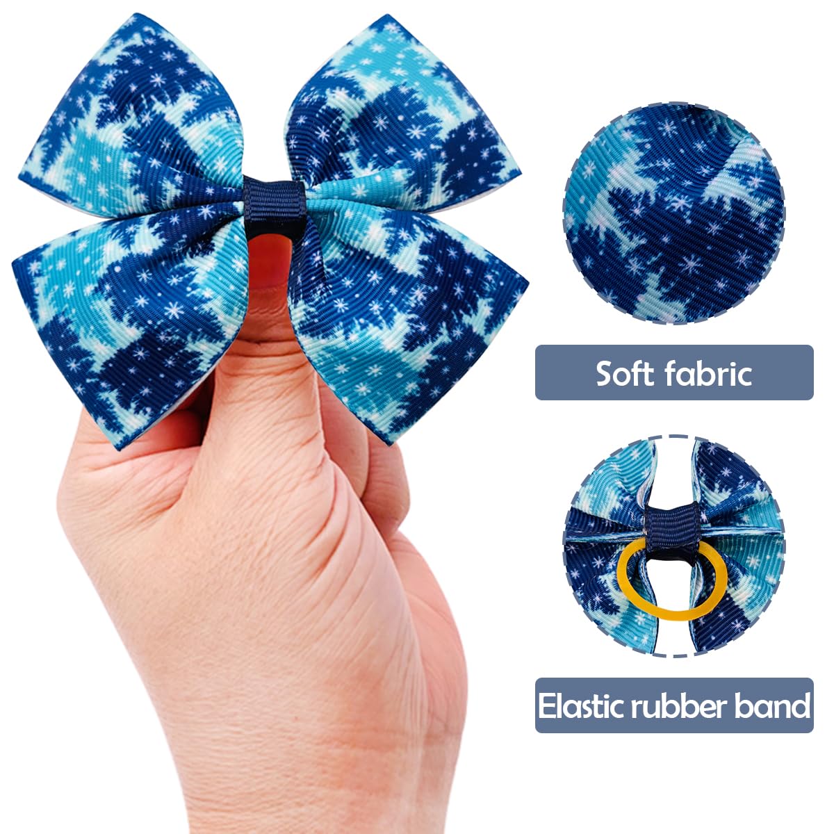 Jpgdn 24Pcs/12 Pairs 4'' Big Dog Hair Bows With Rubber Band Winter For Large Breed Dogs Snow Forest Ice Pines For Girl Boy Bowkn