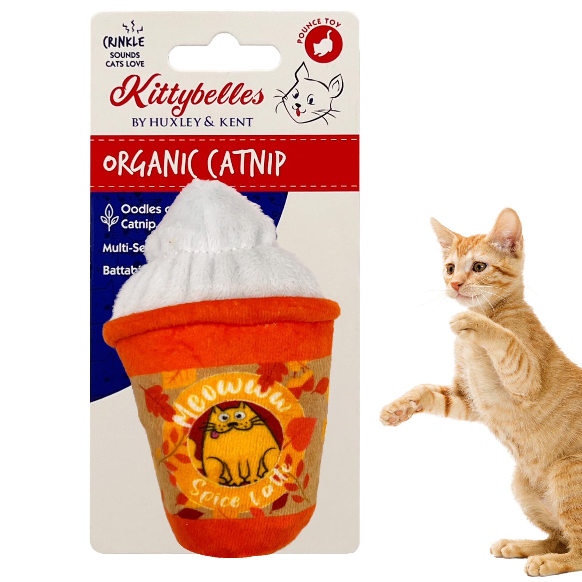 Huxley & Kent Meowww Spice Latte Plush Cat Toy | Fall Season Strong Catnip Filled | Interactive Kitten Toy With Crinkle | Kittyb