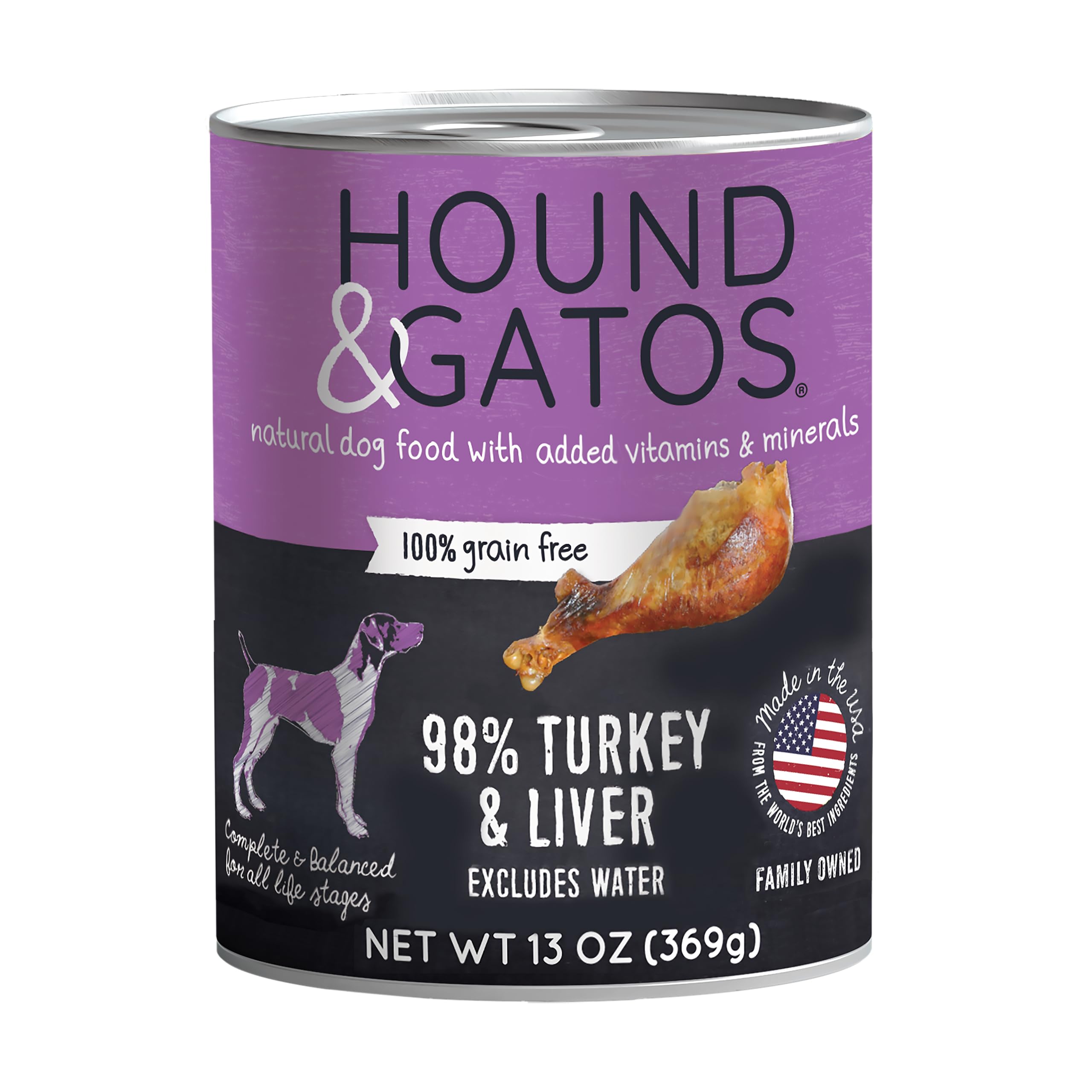 Hound & Gatos Turkey Wet Dog Food, Single Protein 98% Real Meat Formula, Supports Digestive Health, Grain Free Limited Ingredien