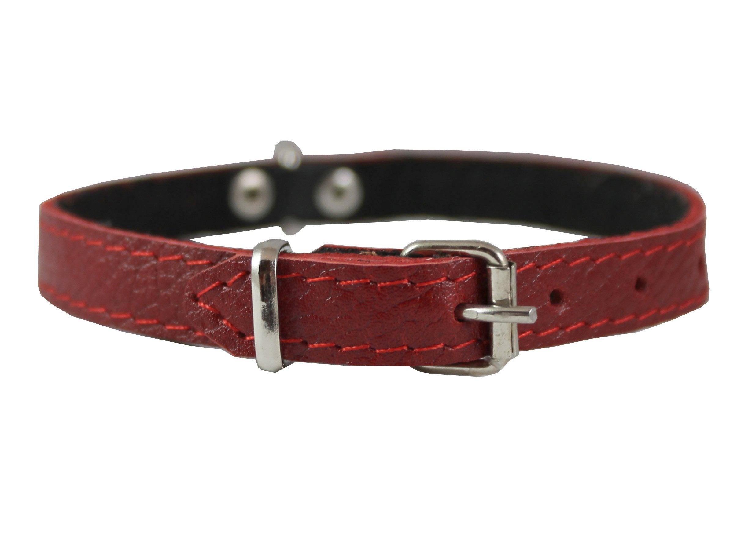 Red Genuine Leather Felt Padded Dog Collar 13' X1/2' Wide Fits 9'-12' Neck, Chihuahua, Yorkshire Terrier, Puppies