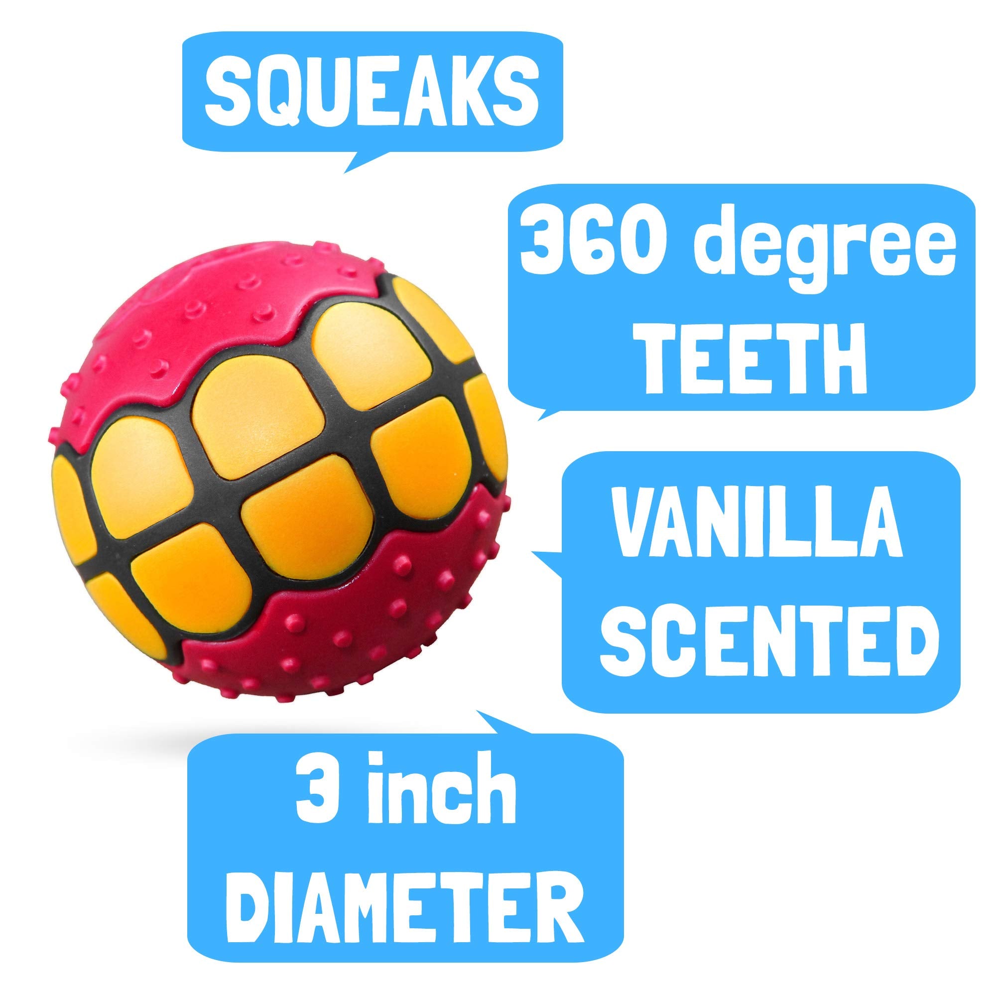 Dawg Grillz Dog Balls Toys - Squeaky Fetch Rubber Funny Ball Gifts For Large Medium Dogs (Pink Yellow)