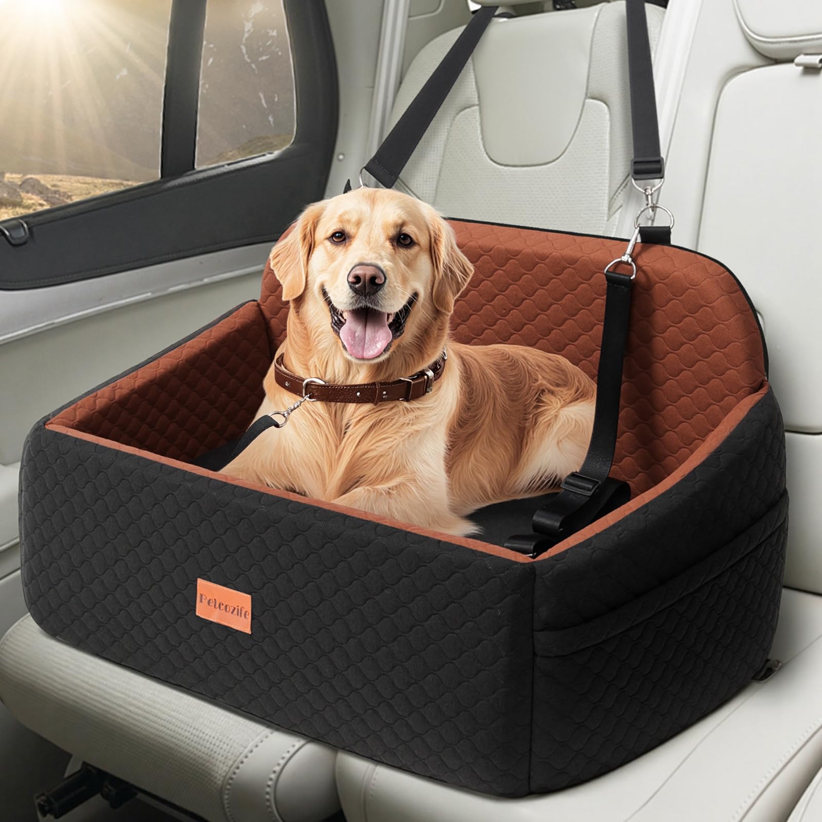 Dog Car Seat for Large Medium Dogs, Pet Car Seat Under 55 lbs or 2 Puppies, Removable Washable Pets Travel Booster Bed for Autom