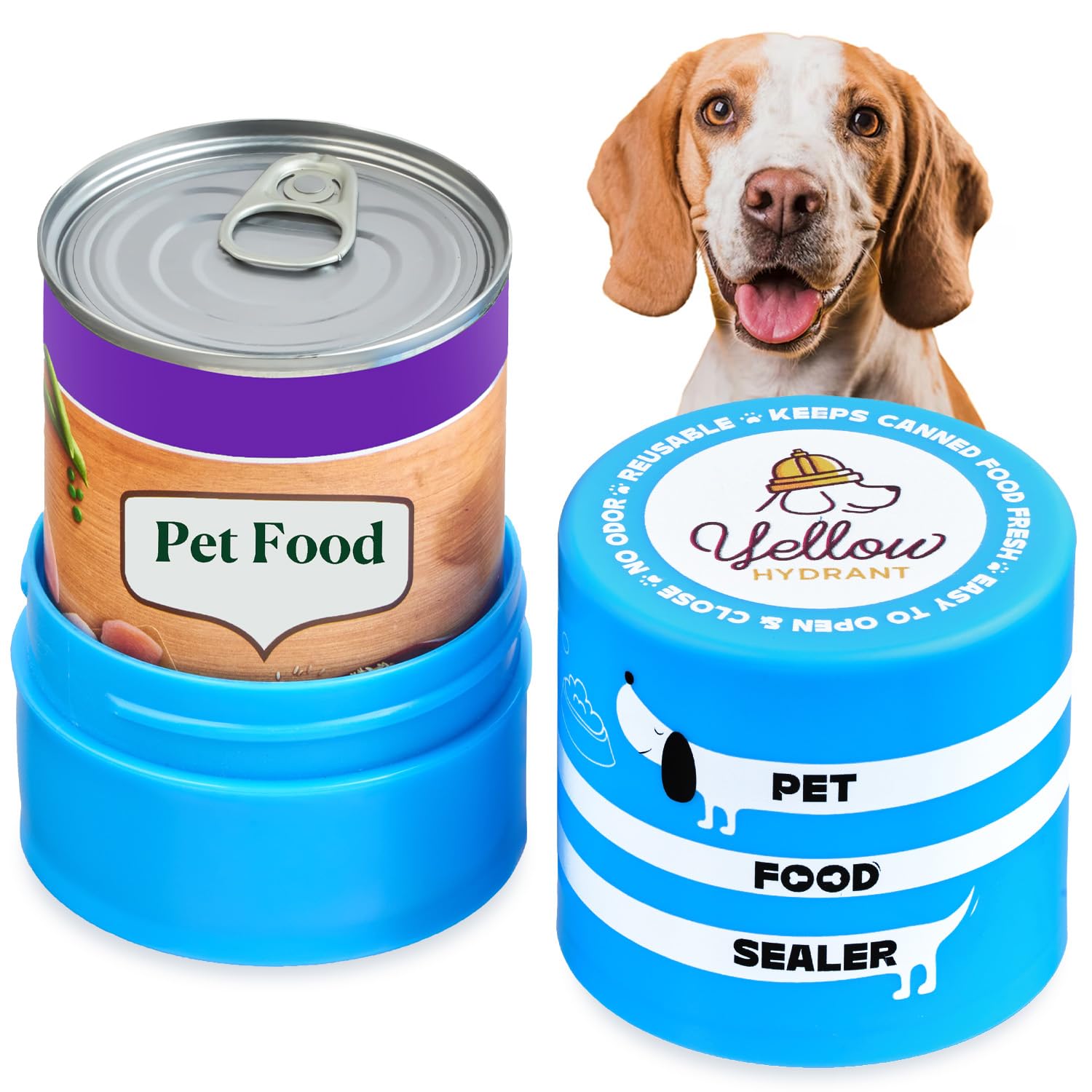 Yellow Hydrant The Original Canned Dog Food Storage Container (2 Pack) Patent Pending Reusable Airtight Can Cover Pet Food Seale