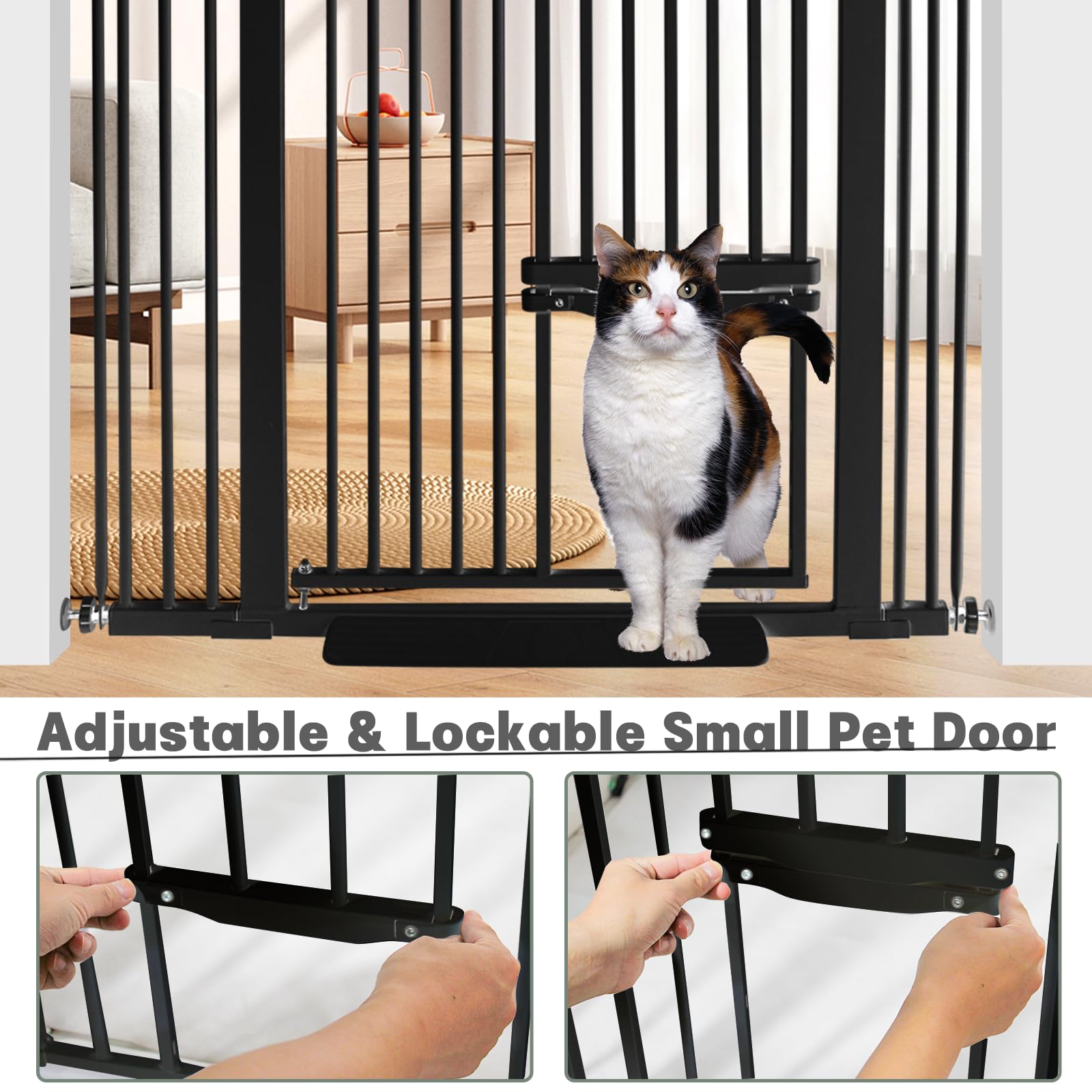 SHYUJAJIE 55 Inch Extra Tall Pet Gate with Small Cat Door, Adjustable 29.55 and -40.55 Wide Baby Gate, Tall Dog Gates for Doorwa