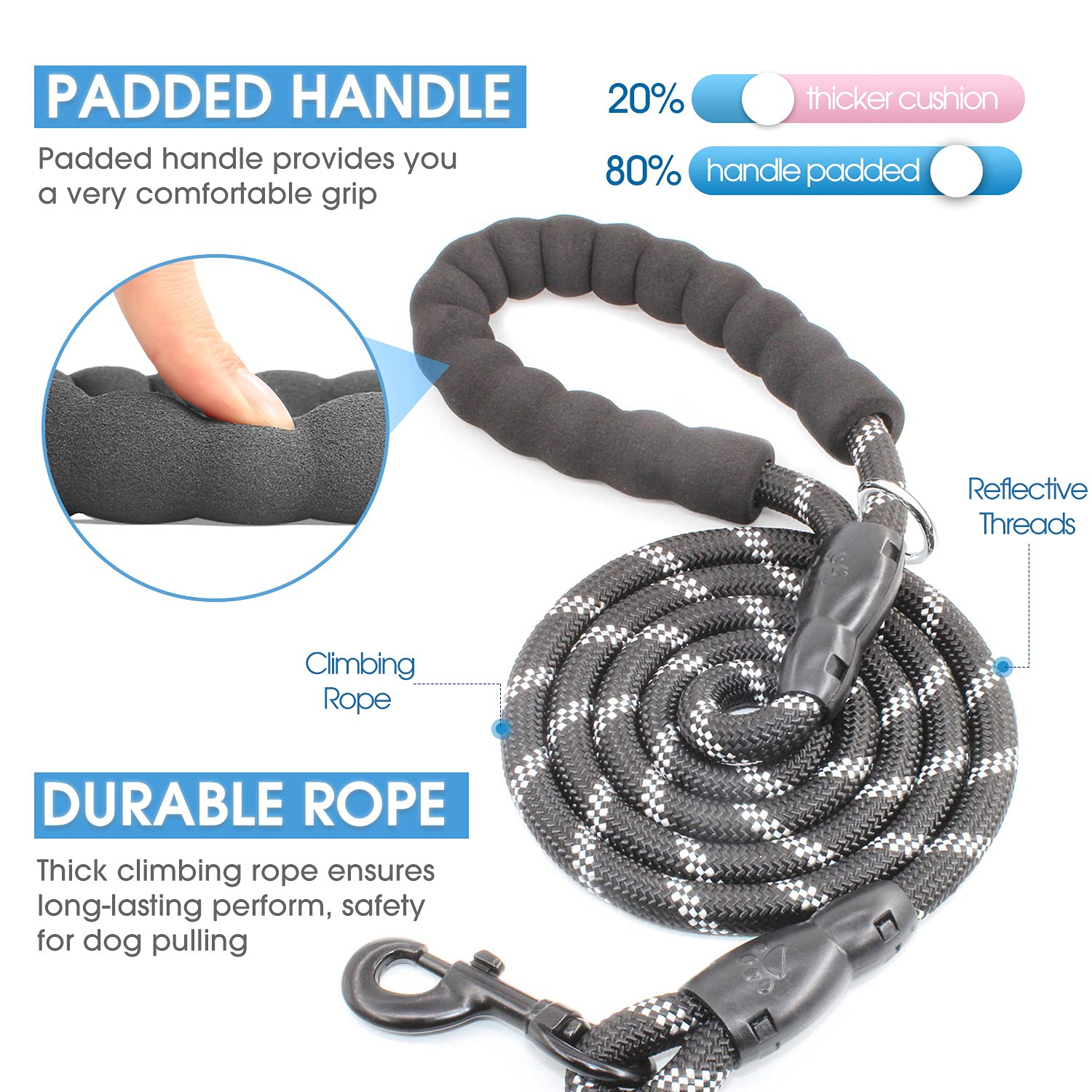Baapet 2/4/5/6 Ft Dog Leash With Comfortable Padded Handle And Highly Reflective Threads For Small Medium And Large Dogs (6Ft-1/2'', Yellow)