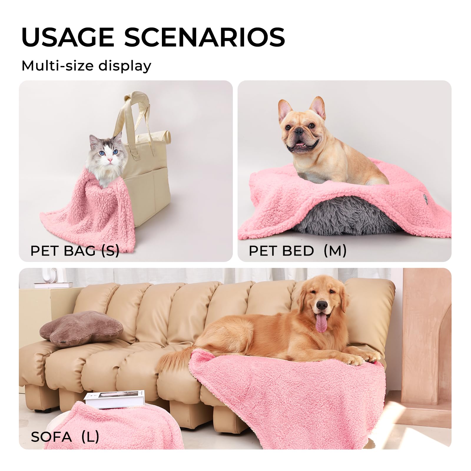 Luciphia 1 Pack 3 Calming Dog Blanket Fluffy Premium Fleece Pet Blankets Soft Sherpa Throw For Dogs Puppy Cat Pink Small (23'' X