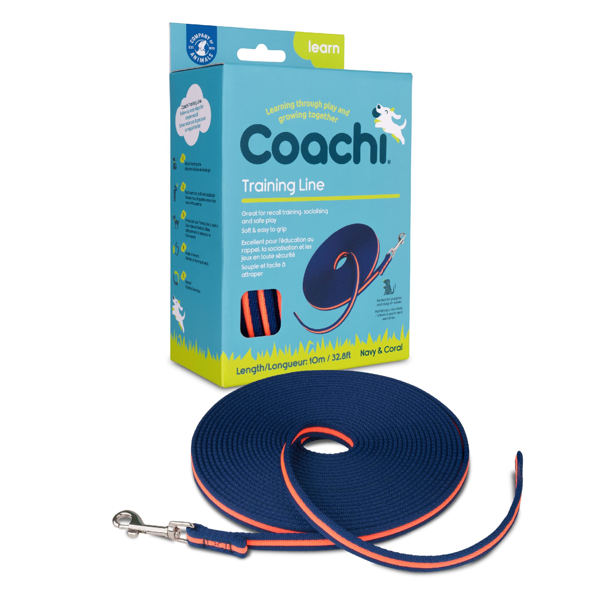 Coachi Training Line 10M Safe Training Outdoors, Recall Training, Dog And Puppy Socialisation, Lightweight, Soft To Hold, Perfect For Stopping Chasing, Suitable For Medium And Large Dogs And Puppies