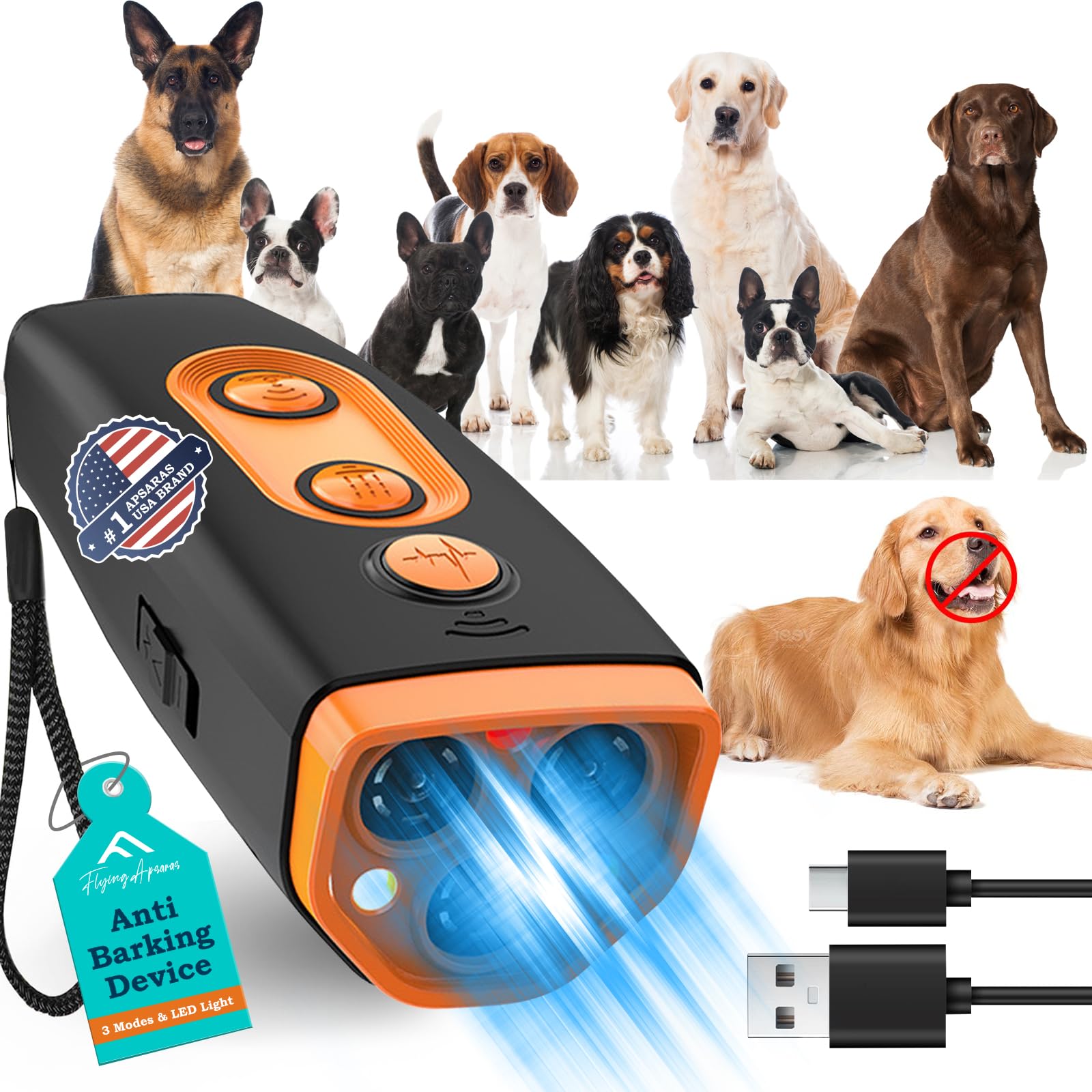 Upgraded Dog Bark Deterrent Devices,Dog Barking Deterrent Devices,Rechargeable Ultrasonic Dog Trainer,50 Ft Effective,Safe For H
