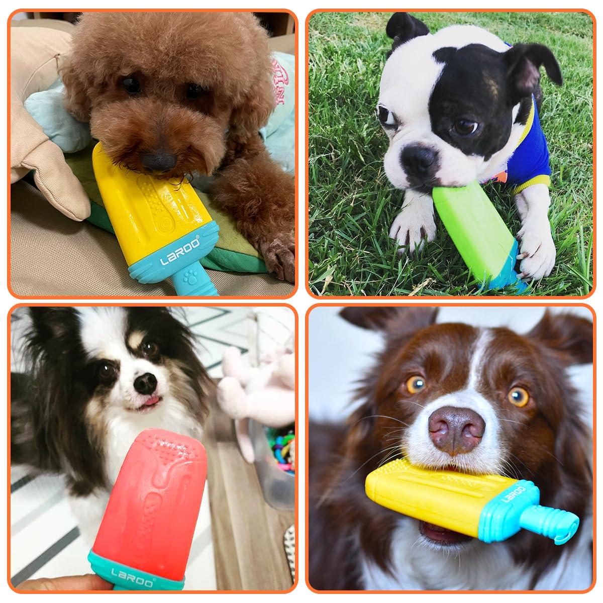 Laroo Dogs Toys For Summer Cooling, Frozen Dog Toys, Full With Water Frozen, Prevention Of Heat Stroke Upgraded Teething Chew Toy (Ice Pop Shape-Yellow)