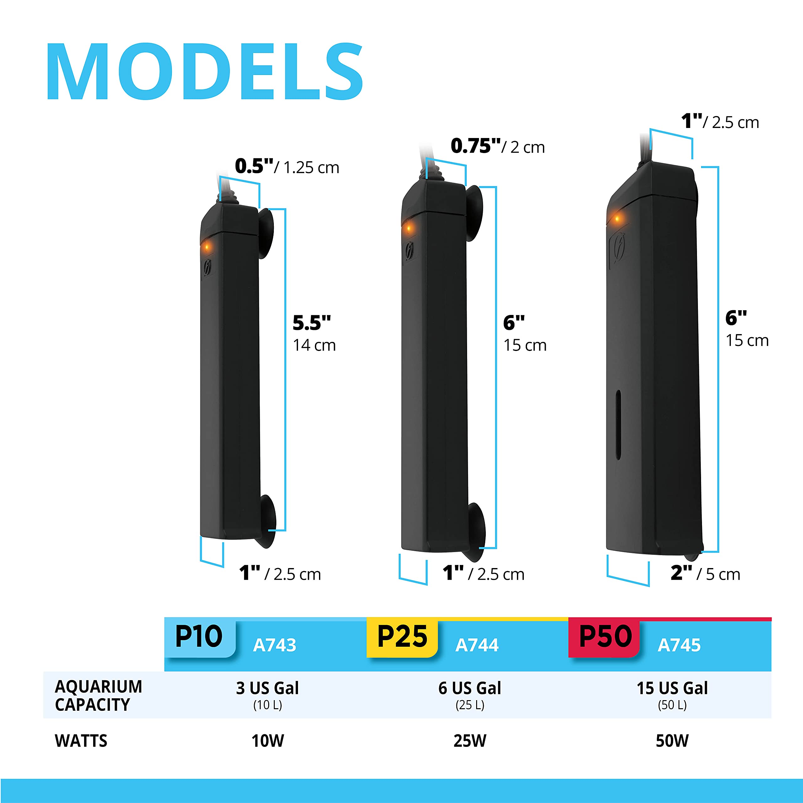 Fluval P50 Submersible Aquarium Heater – 50W, Preset 76-78°F For Freshwater & Saltwater Tanks Up To 15 Gal, Shatterproof, Fully Submersible, Led Indicator, Durable & Safe Fish Tank Heater