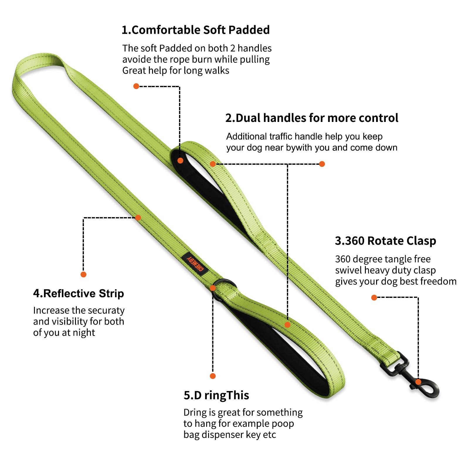 Dog Leash, Heavy Duty Dog Leash, Leashes For Large Breed Dogs, Double Handle Dog Leash, Reflective Training Lead, Perfect For Me