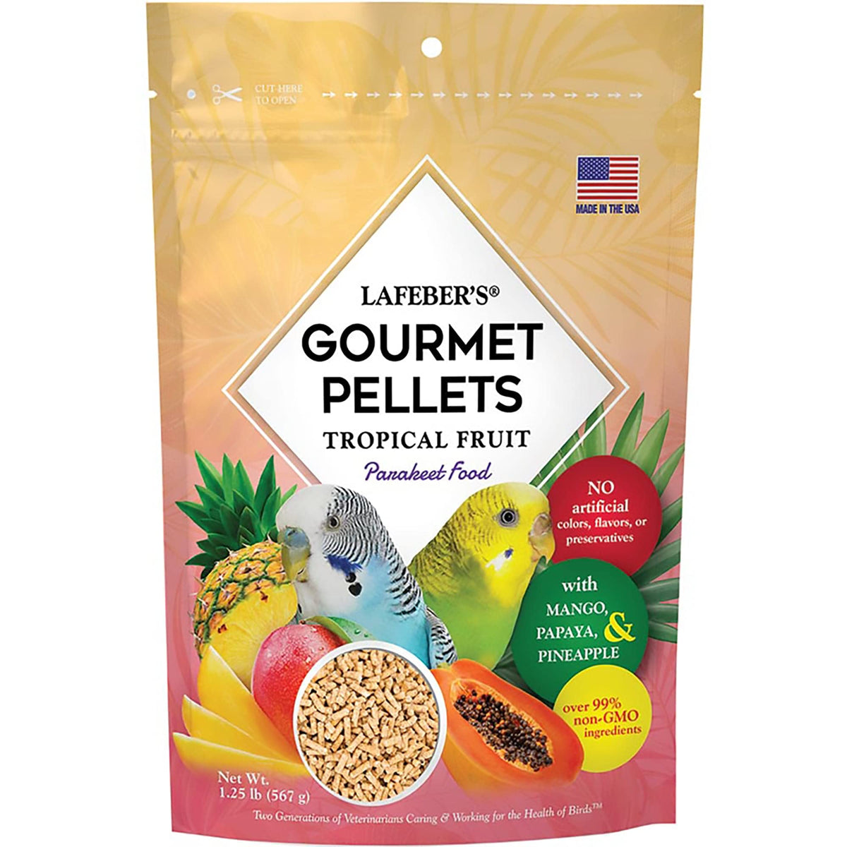Lafeber'S Tropical Fruit Gourmet Pellets Pet Bird Food, No Added Sugar, Made With Non-Gmo And Human-Grade Ingredients, For Parakeets (Budgies), 1.25 Lb