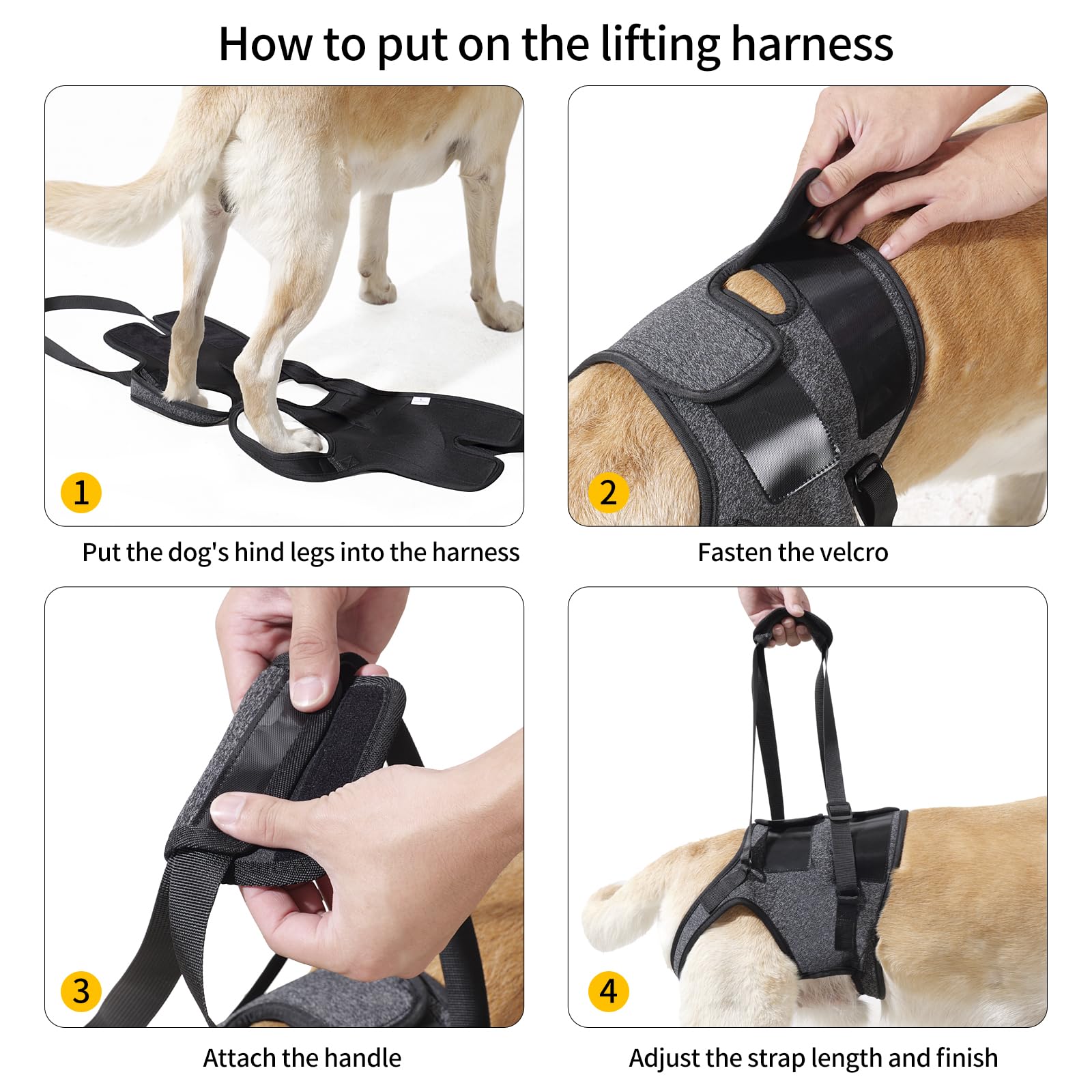 HEYWEAN Dog Sling for Large Dogs - Grey Nylon Hind Leg Support Harness, Model Dog-Sling-II, Ideal for Elderly & Injured Dogs