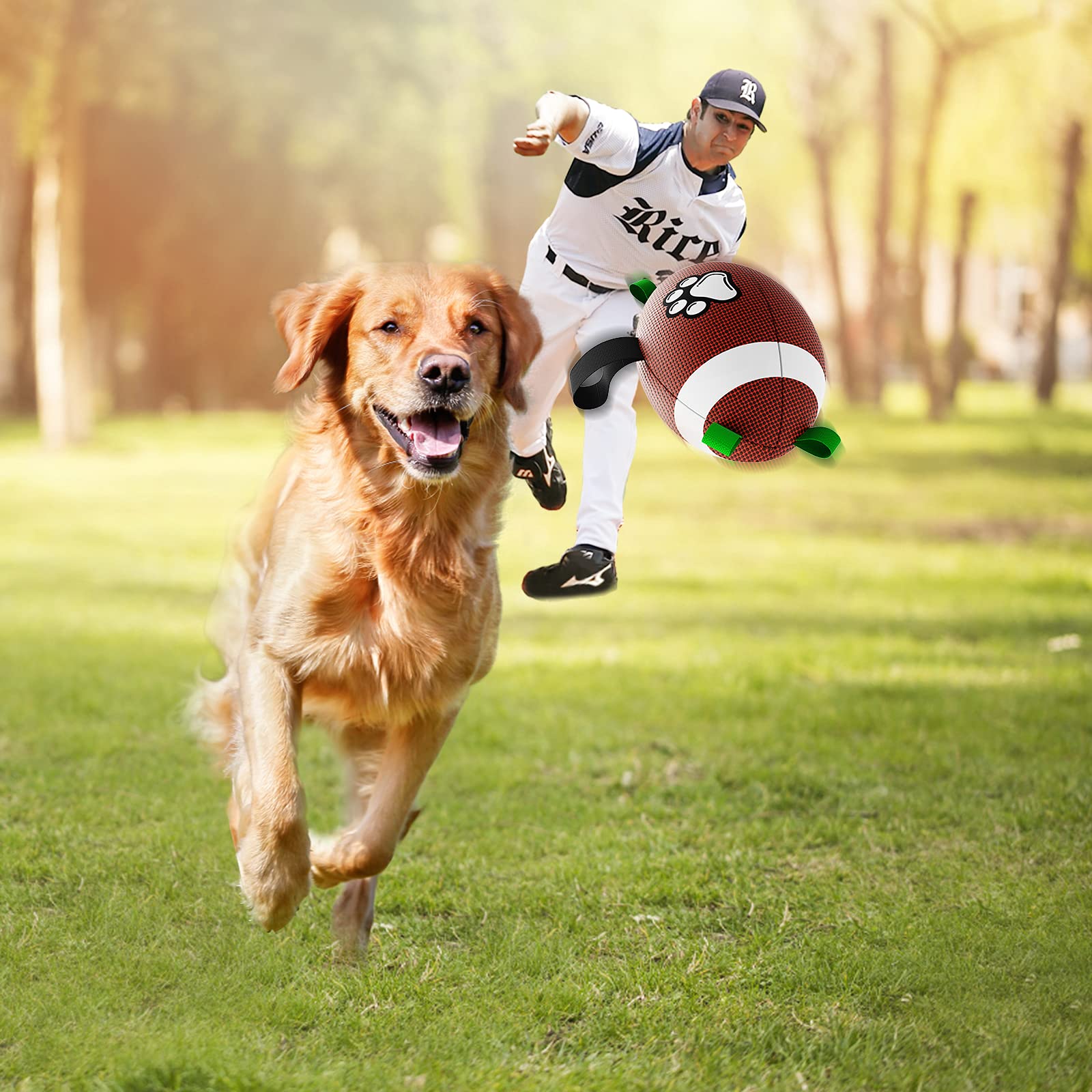 Qdan Dog Toys Football, Interactive Dog Toys For Tug Of War,Superbowl Football Party Decorations Favor, Dog Water Toy, Durable Dog Balls For Small & Medium Dogs(8 Inch)