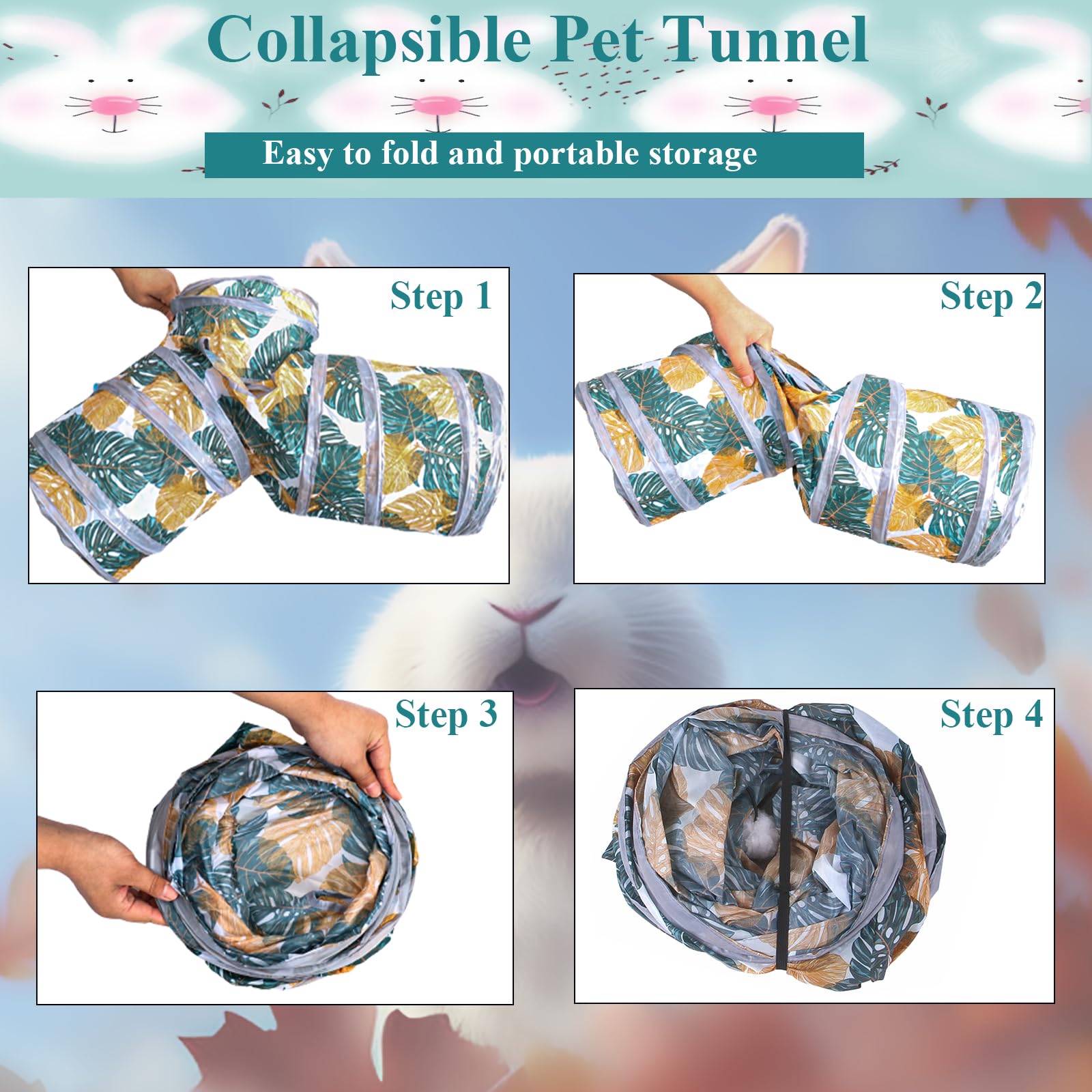 Grddaef Bunny Tunnel, Collapsible 3 Way Rabbit Tunnel And Tubes With Small Animal Hideout Chew Toys For Rabbit Guinea Pig Ferret