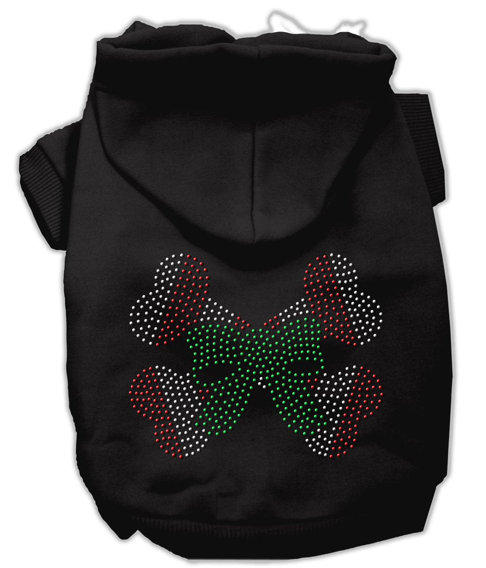Christmas Pet Dog & Cat Hoodie Rhinestone, &quot;Candy Cane Crossbones&quot; Black 3XL (25-35 lbs.)