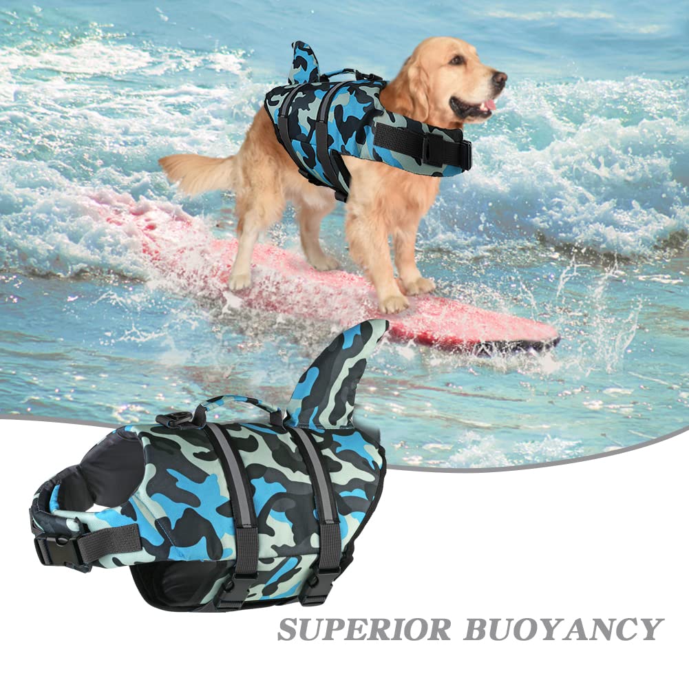 Doglay Dog Life Jacket, Ripstop Cute Shark Dog Life Jacket With Superior Buoyancy And Rescue Handle, Adjustable Dog Life Vests F