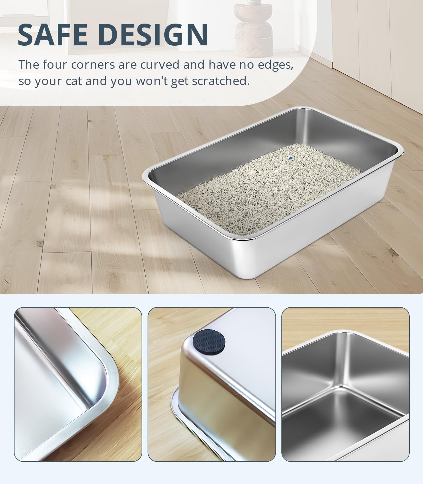 Wenbokmin Stainless Steel Cat Litter Box, 6In Cat Litter Pan For Large Cats And Rabbits, Extra Large Metal Litter Box High Sides