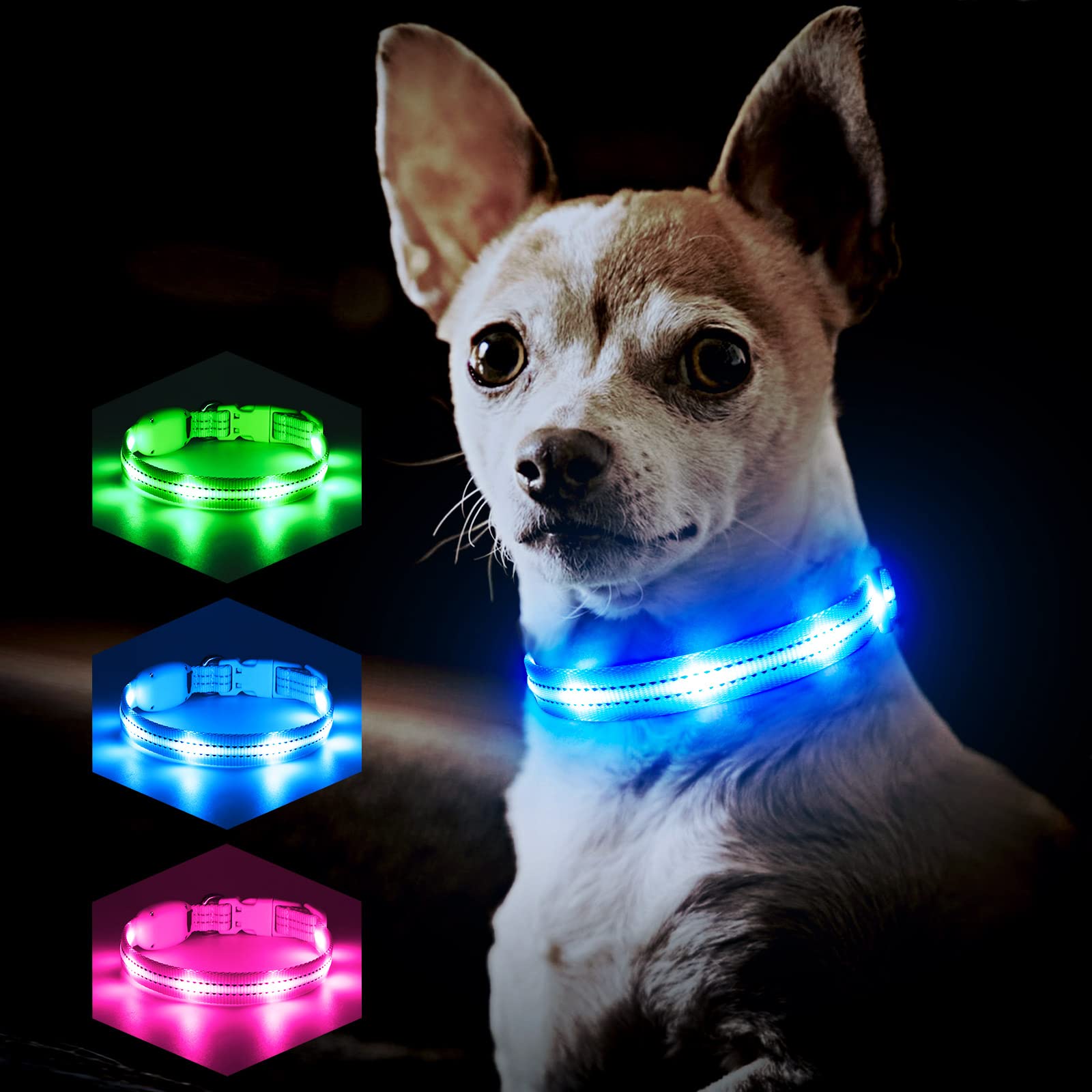 Pzrlit Dog Light Up Collar Rechargeable For Small Dogs, Lightweight & Soft Lighted Led Cat Collar Waterproof, Adjustable Glow Co