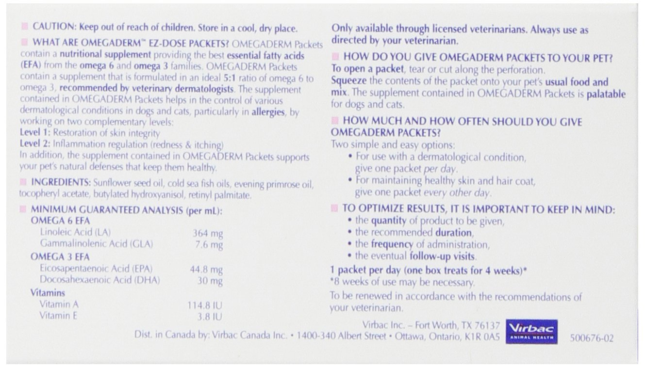 Virbac Omegaderm EZ Dose for Small Dogs/Cats, 28 Count, 4 mL, Model 814514021495