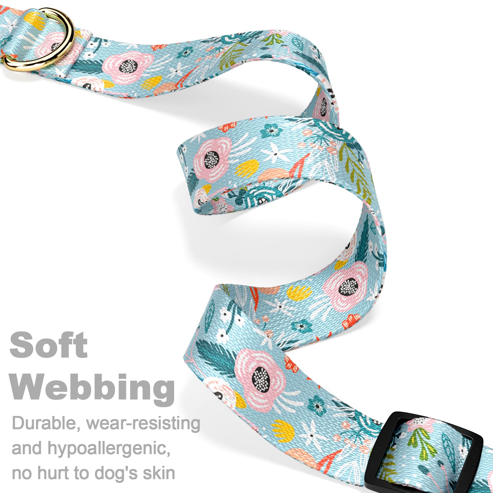 Rnivvi Dog Collar For Medium Dogs, Cute Floral Heavy Duty Adjustable Puppy Collar With Quick Release Buckle For Boy Girl & Femal