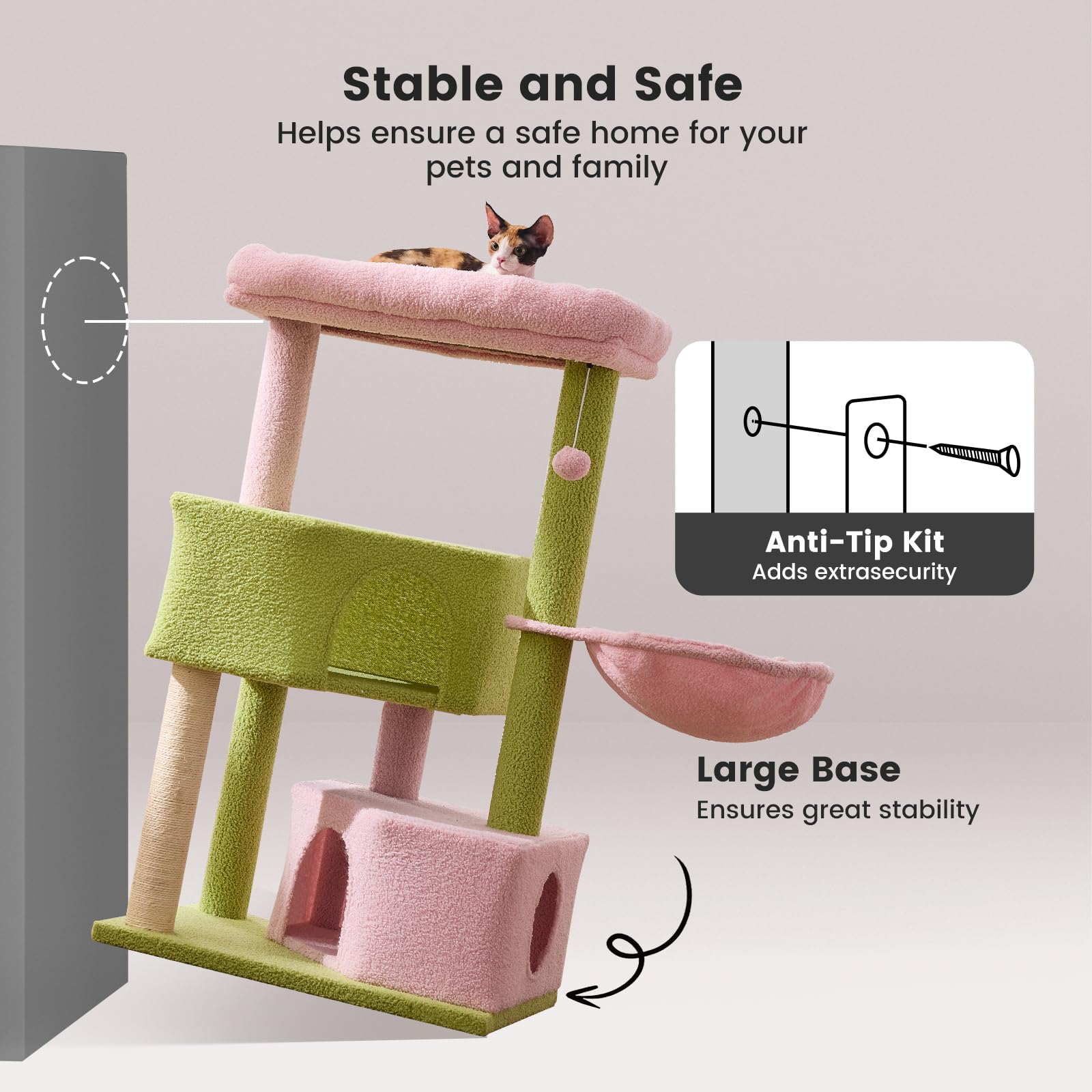 Gardner Pet 41 Tall Pink&Green Cat Tree for Medium-Large Cats, Heavy Duty Cat Tower with 2.8in Posts & Washable Top Perches, Spa