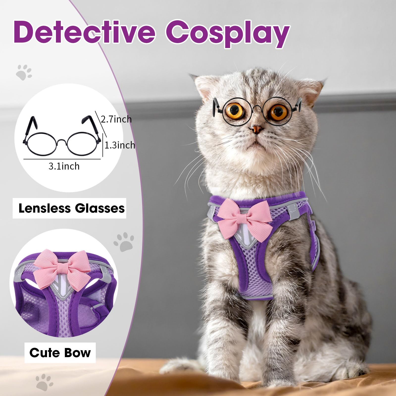 Cat Harness And Leash Set For Walking Escape Proof, Adjustable Kitten Harness Breathable Mesh With Reflective Strips Harness For