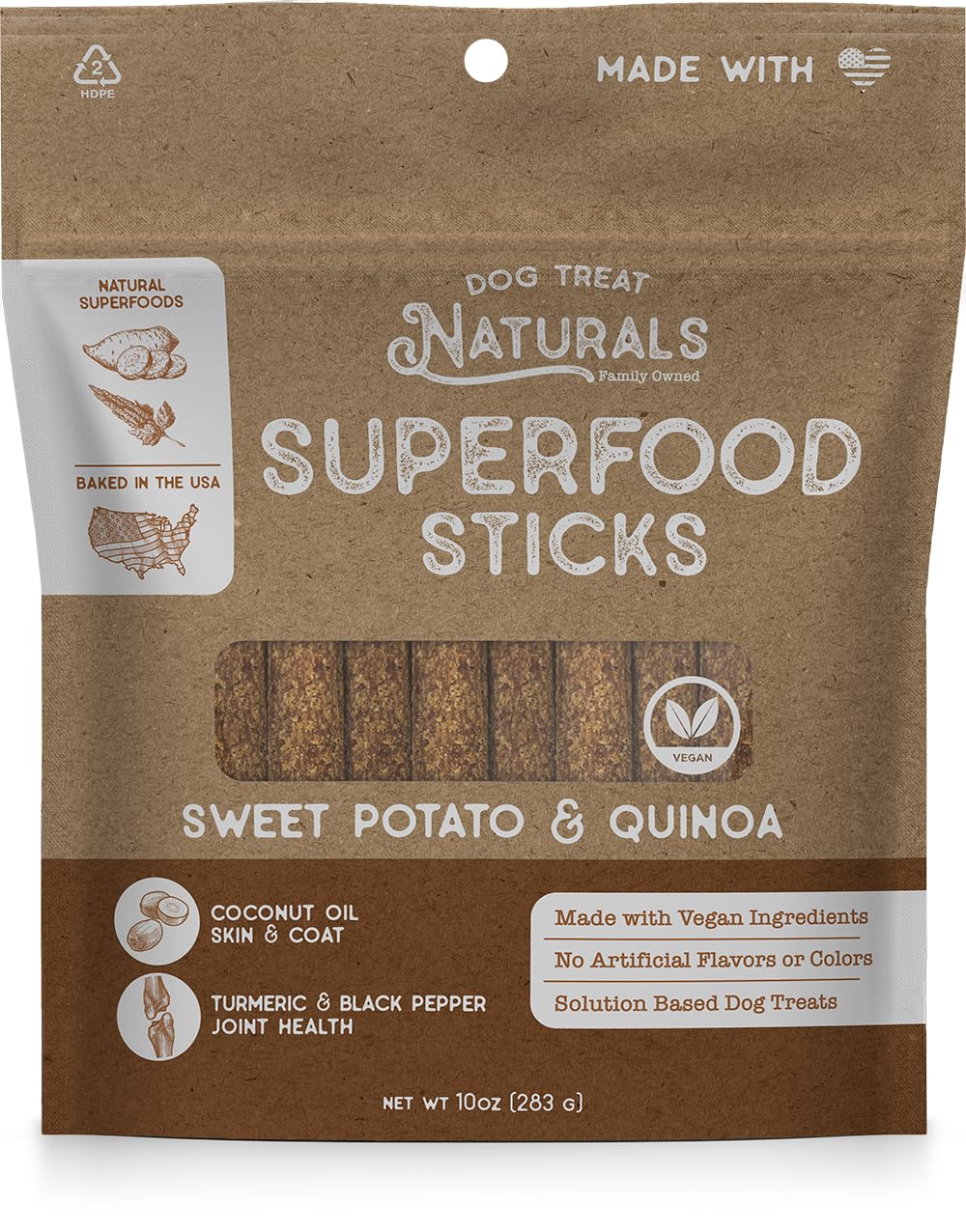 Dog Treat Naturals Sweet Potato & Quinoa Superfood Sticks for Dogs | Premium Training Treats | with Turmeric for Joint Health | 