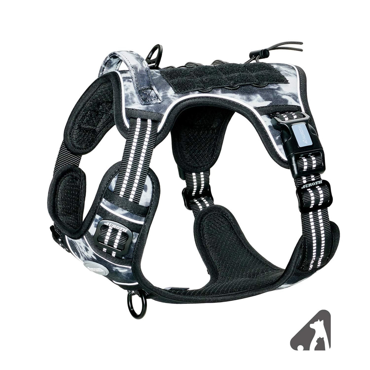 Auroth Tactical Dog Harness For Small Medium Large Dogs No Pull Adjustable Pet Harness Reflective K9 Working Training Easy Control Pet Vest Military Service Dog Harnesses (S, Black Ink)