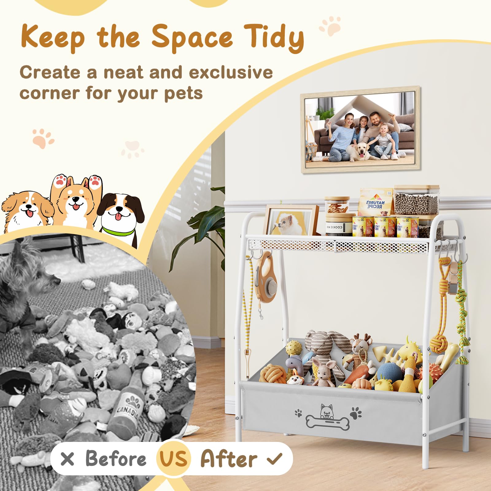 Lomivra Large Dog Toy Basket (23.6x11.2x9.7), Dog Toy Bin with Storage Organizer, Trapezoid Dog Toy Box for Dog Stuff, Toy Holde
