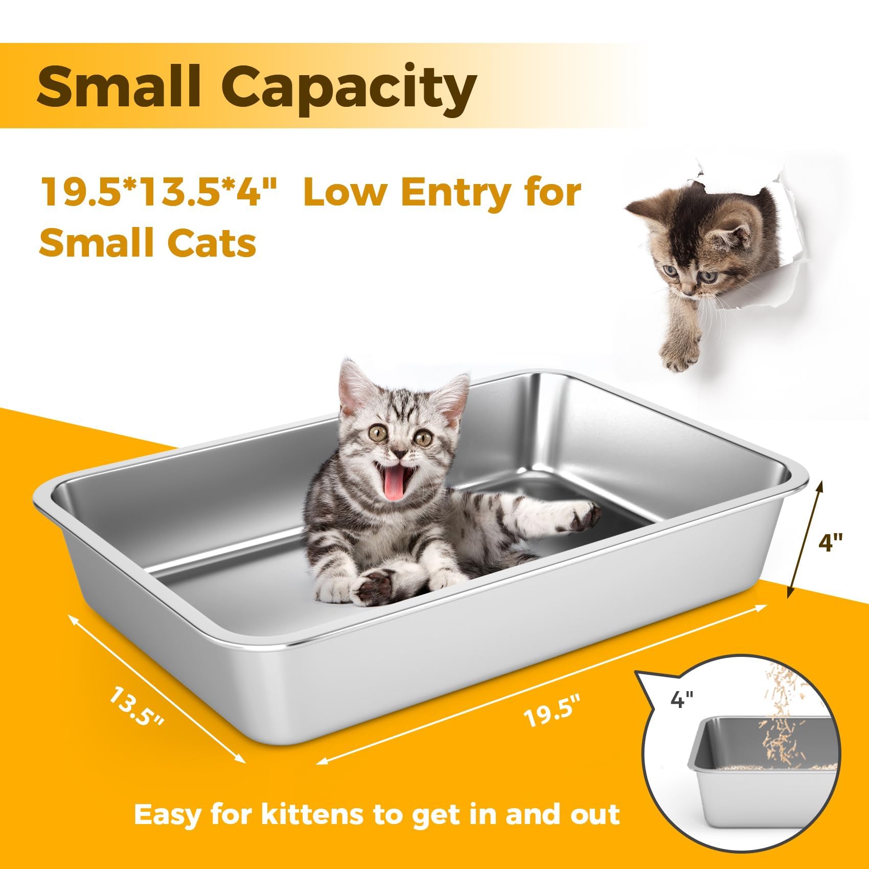 Lihong Stainless Steel Cat Litter Box,Large Metal Litter Box For Small Large Cats Kitty Rabbits,No Smell,Non Stick,Easy To Clean(20' Lx14 Wx4 H,L)