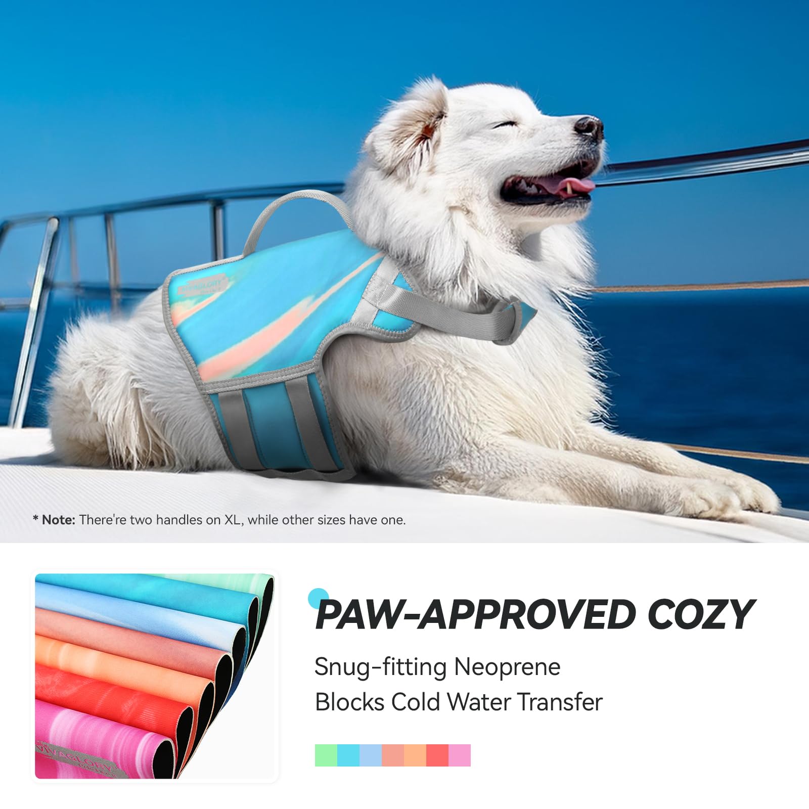 Vivaglory Neoprene Dog Life Jacket Dog Lifevest For Boating Hunting & Swimming, Lightweight With Leash Ring, Xl, Teal