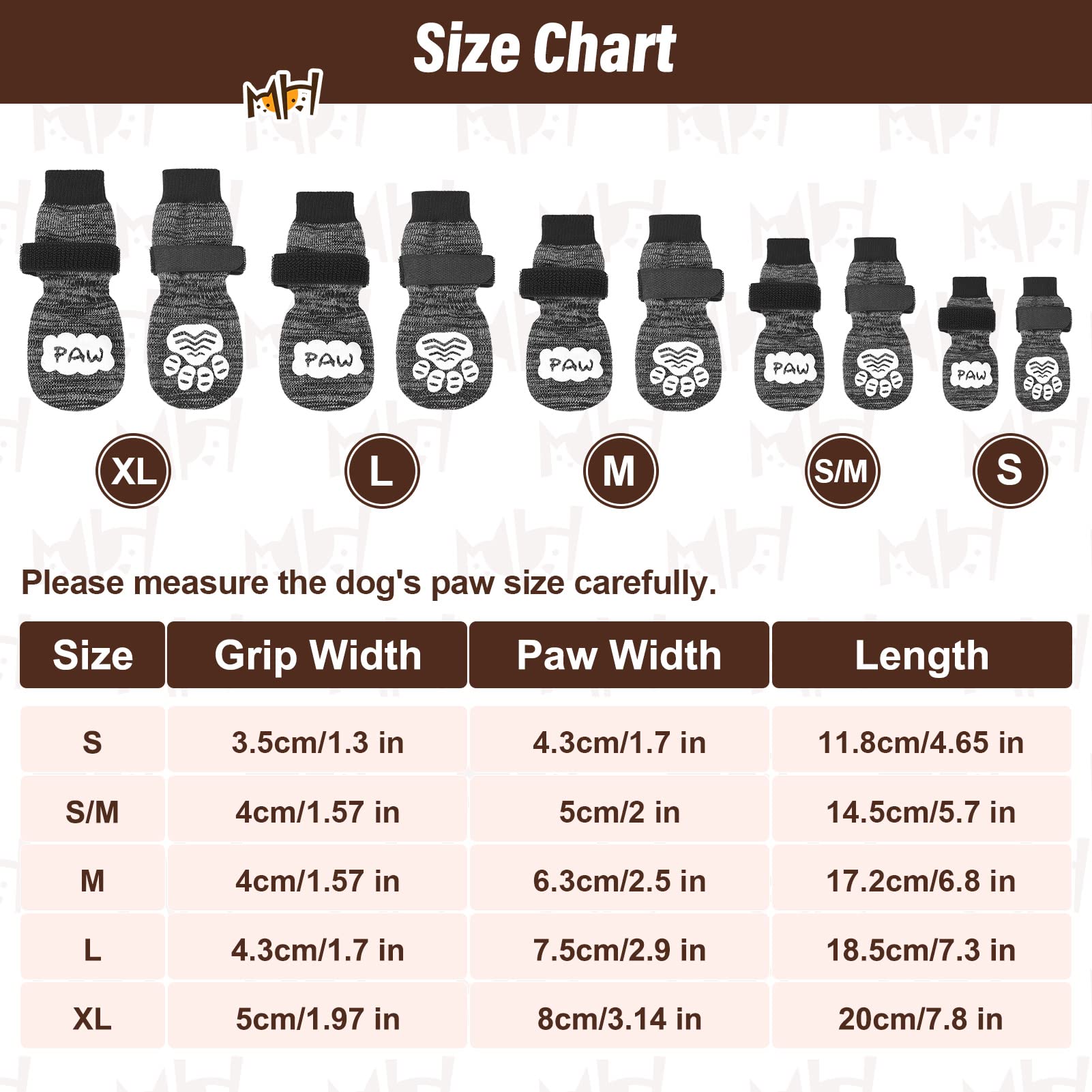 Beautyzoo Anti Slip Dog Socks For Small Medium Large Dogs With Grips Straps On Hardwood Floor Protection Wear, Traction Control 3 Pairs Double Side Paw Protector To Prevent Licking For Girl Or Boy