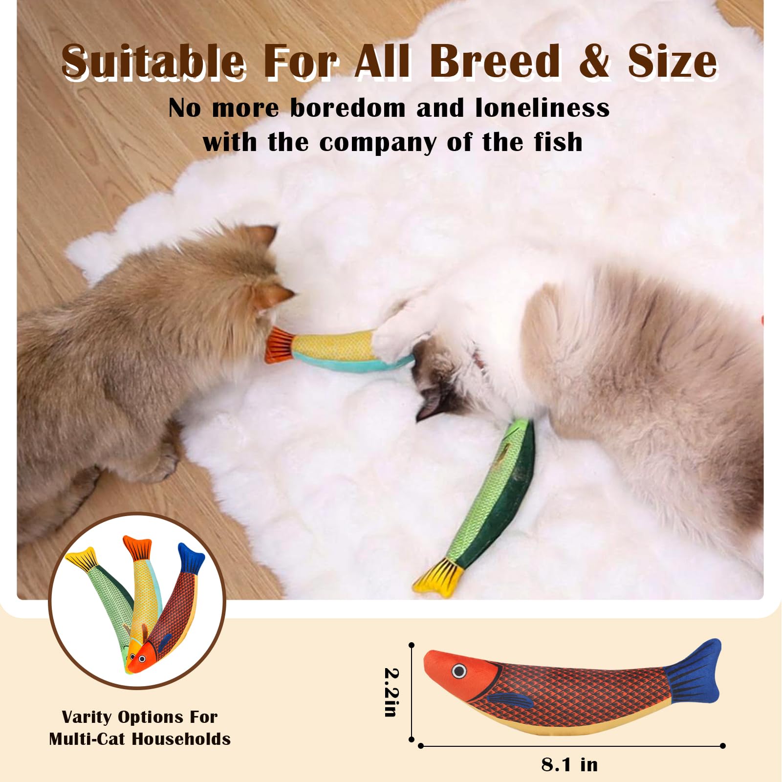 Owletwishes Cat Toys 4 Pack, Fish Shaped Catnip Toys With Crinkle Sound, Durable Interactive Chew & Kicker Toys For Indoor Cats,