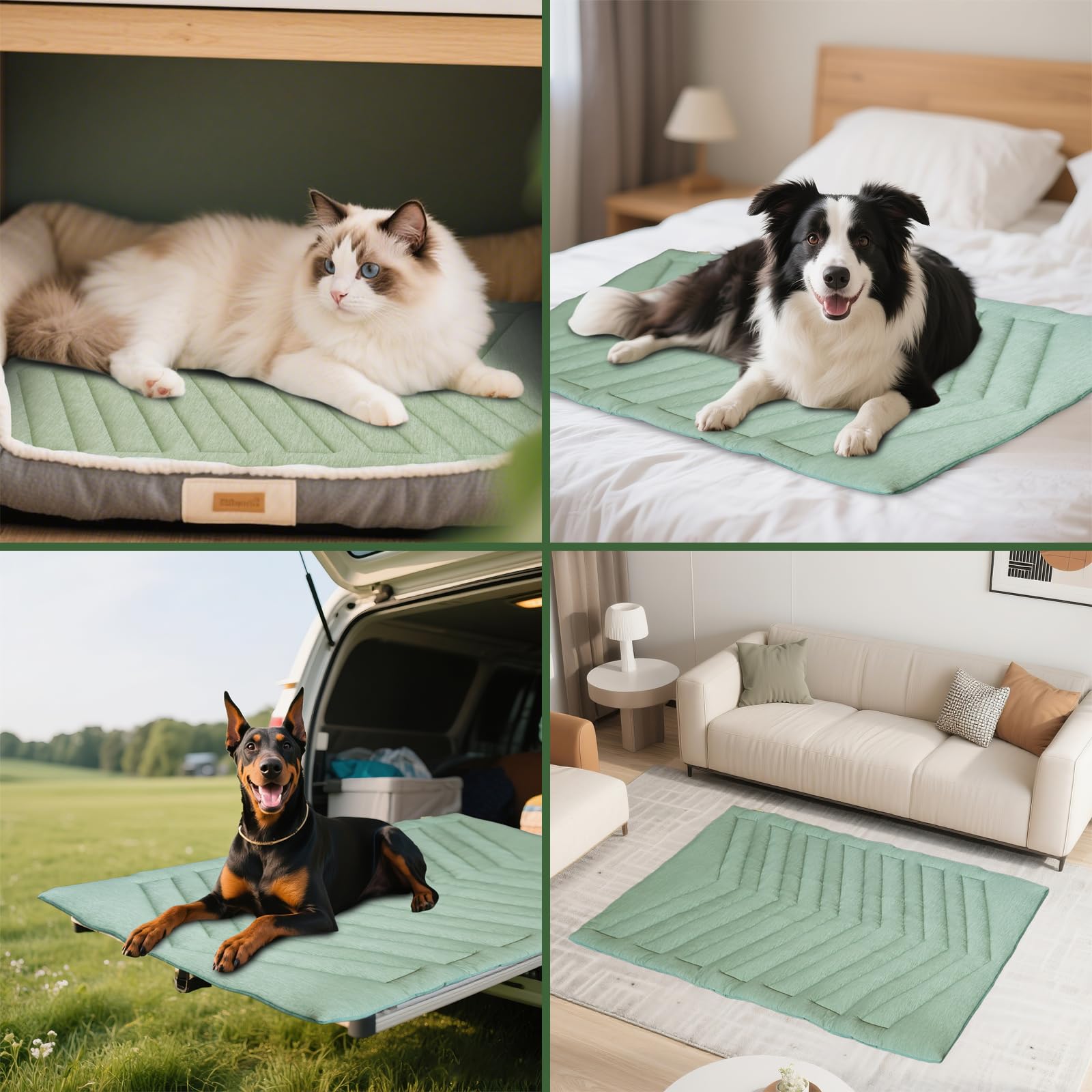 Uiqelys Cooling Mat For Dogs Ice Green, 150X102Cm No Gel, Cool Fabric Top & Velvet Back Giant Pet Blanket, Washable, Pet Cooling
