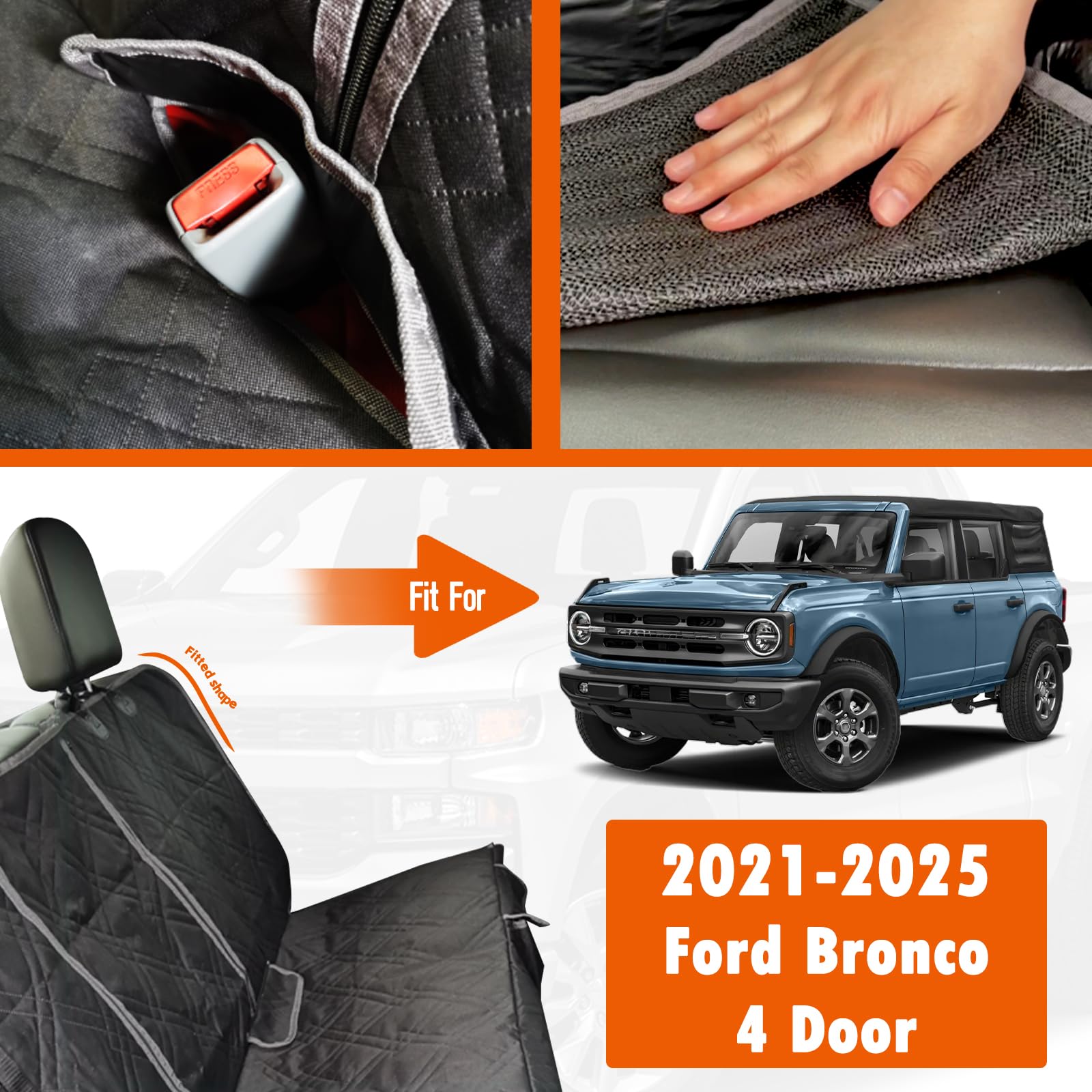 Kistrba Dog Car Seat Cover Compatible With Ford Bronco 4 Door 2021-2025, Waterproof Pet Bench Seat Cover For Back Seat, 600D Hea