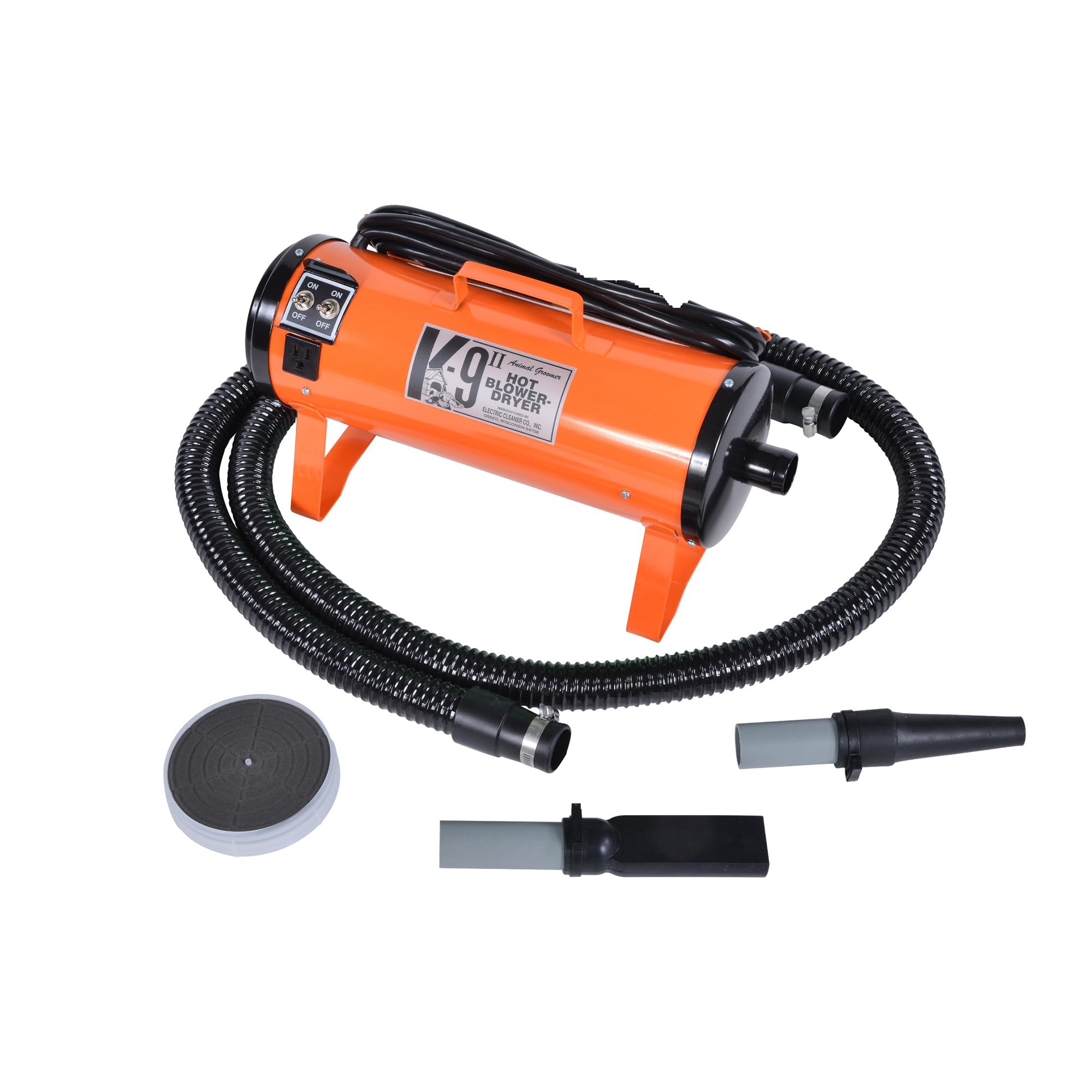 Electric Cleaner Company K9 Ii Dog Blow Dryer - High Power Grooming Dryer, Heavy Duty, 10' Hose, Deshedding, Orange