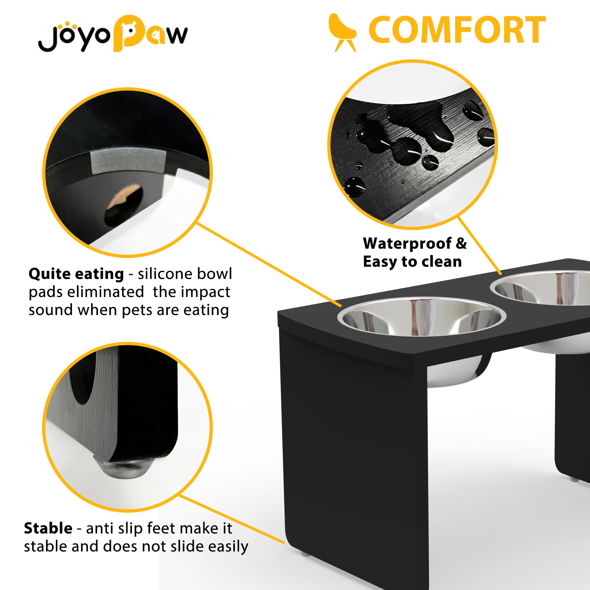 Elevated Dog Bowls, Bamboo Raised Dog Bowl For Large Dogs, With 2 Stainless Steel Bowls (13'' Tall-68Oz Bowl, Black)